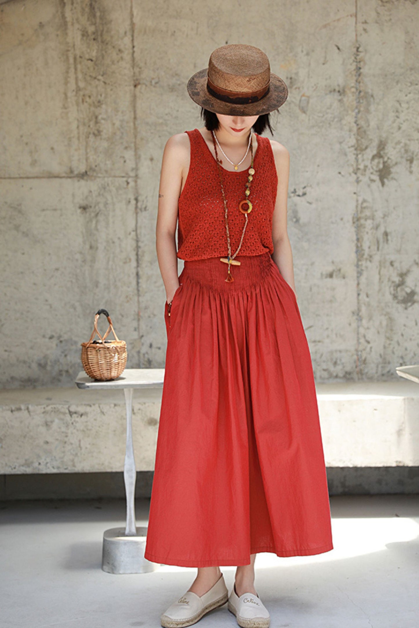 Summer new cotton half elastic waist skirt HY0006