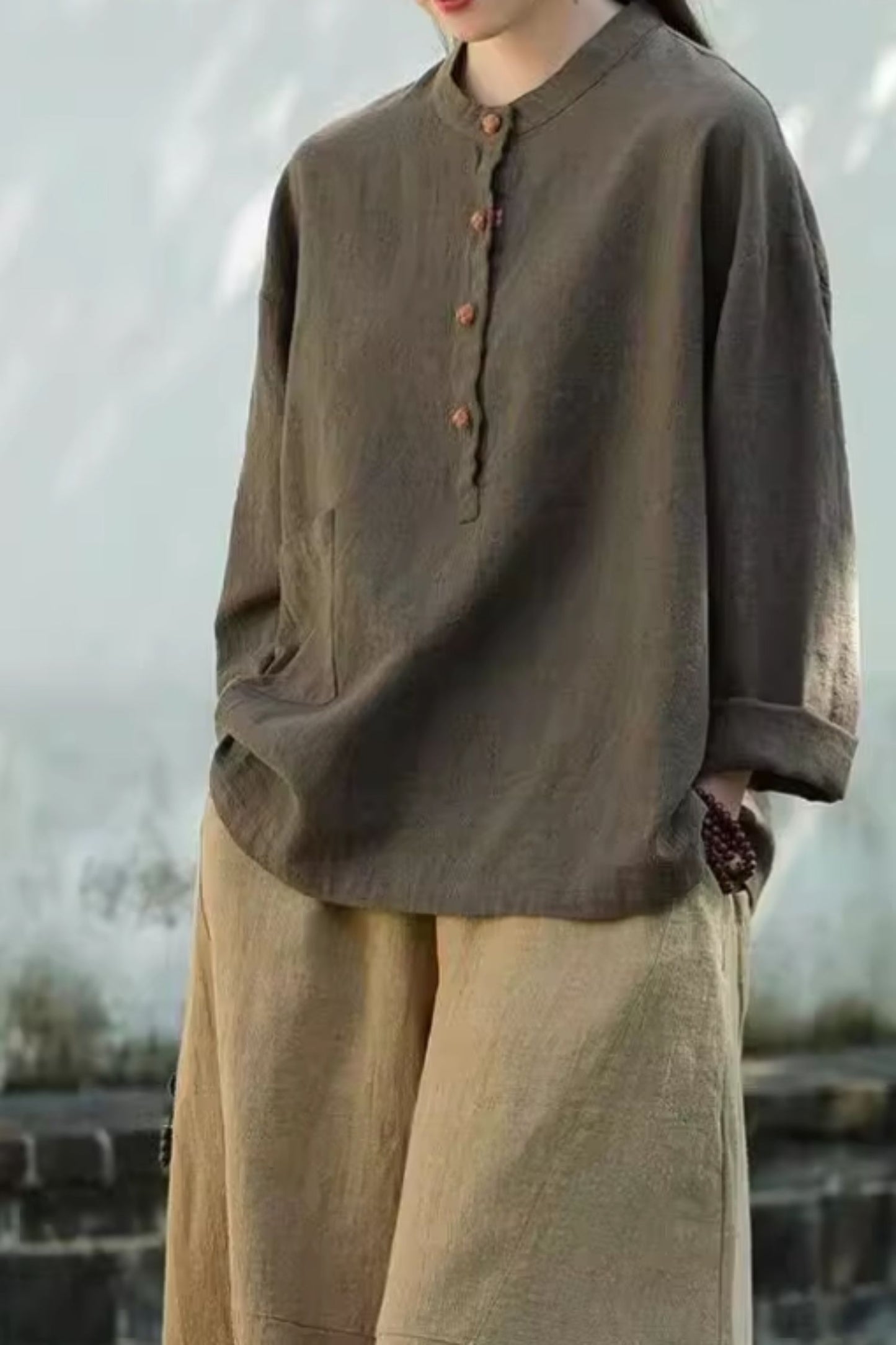 plus size linen top shirt women C4426