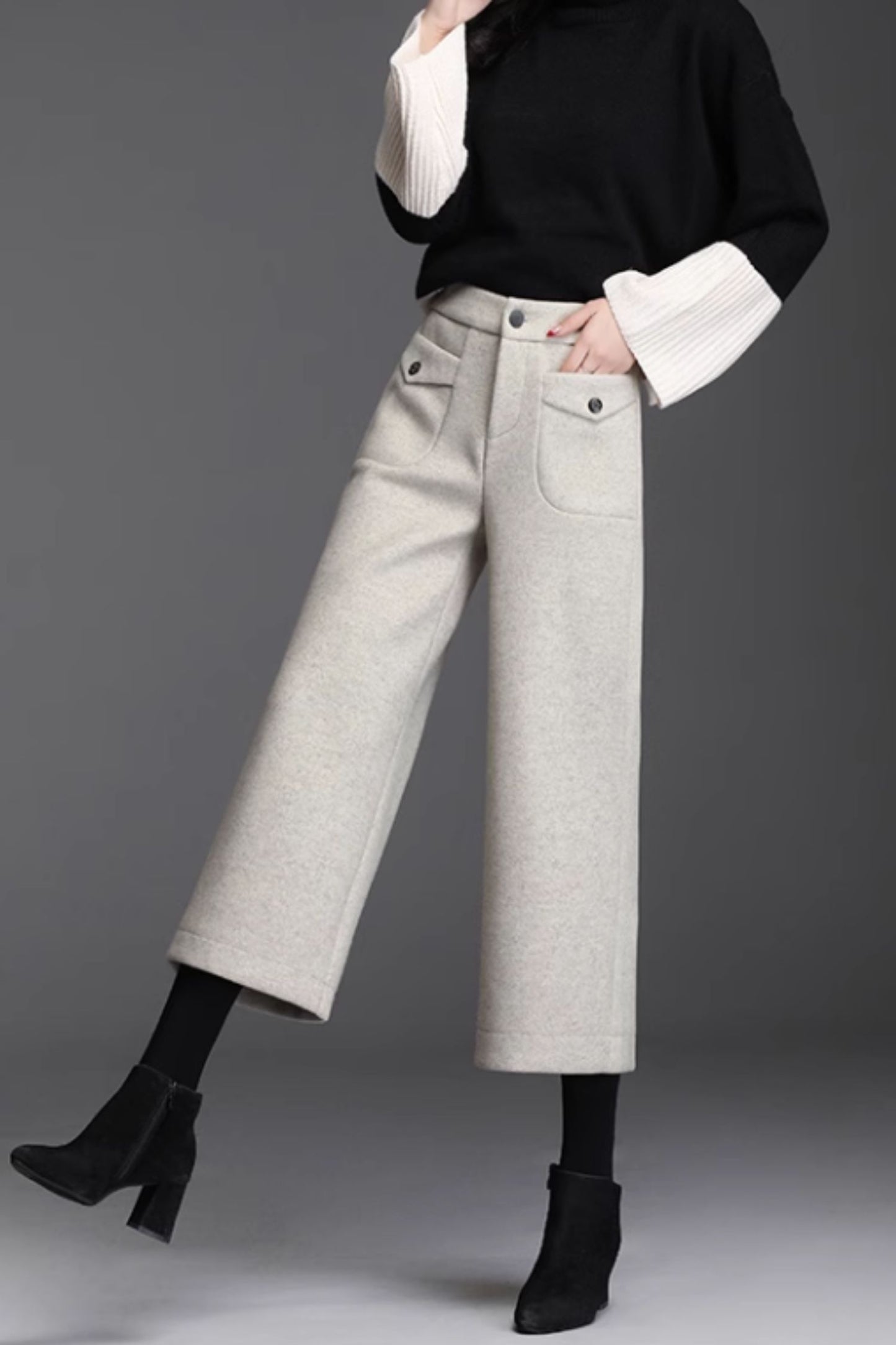 Winter wool pants with pockets for women C4665