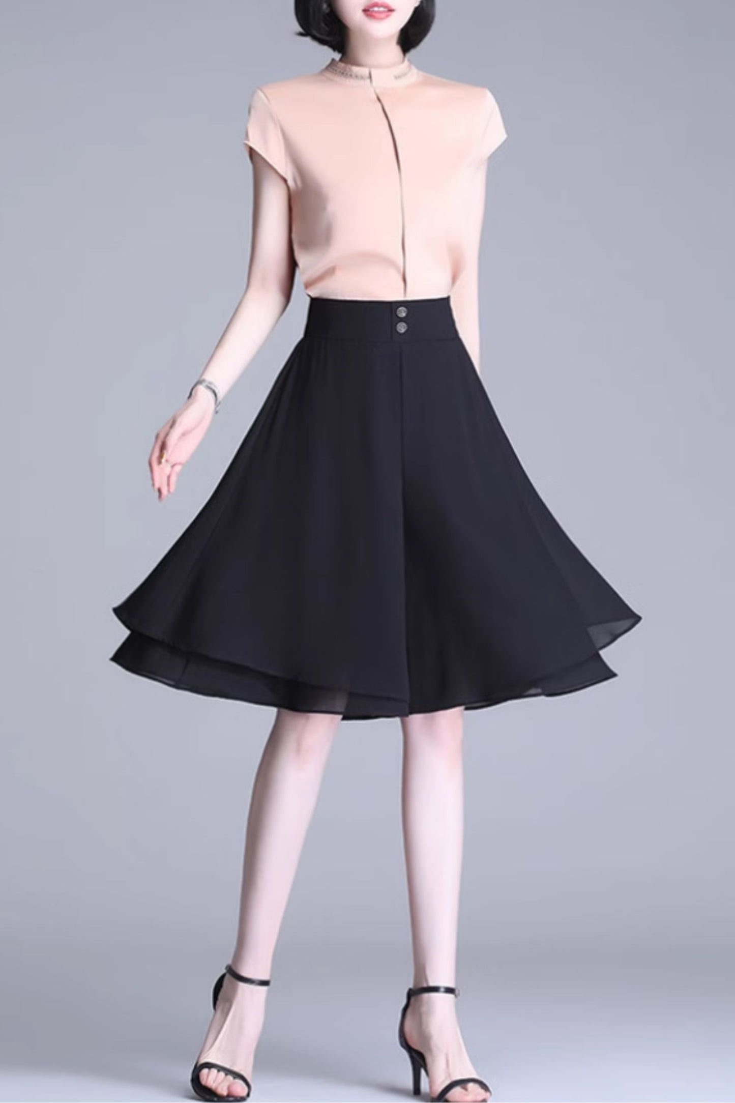 Summer swing chiffon black Shorts C5028