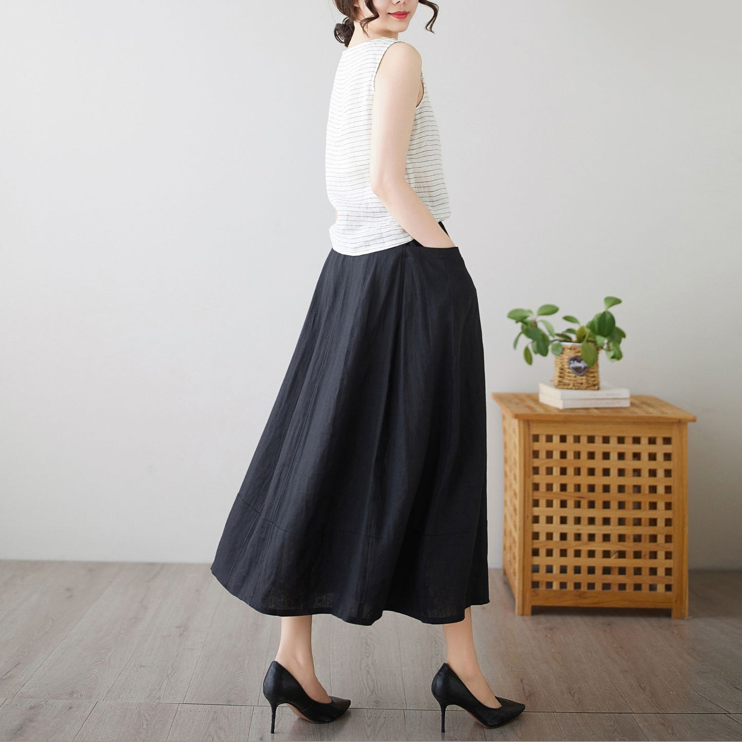 Casual Linen Skirt with pockets c4896