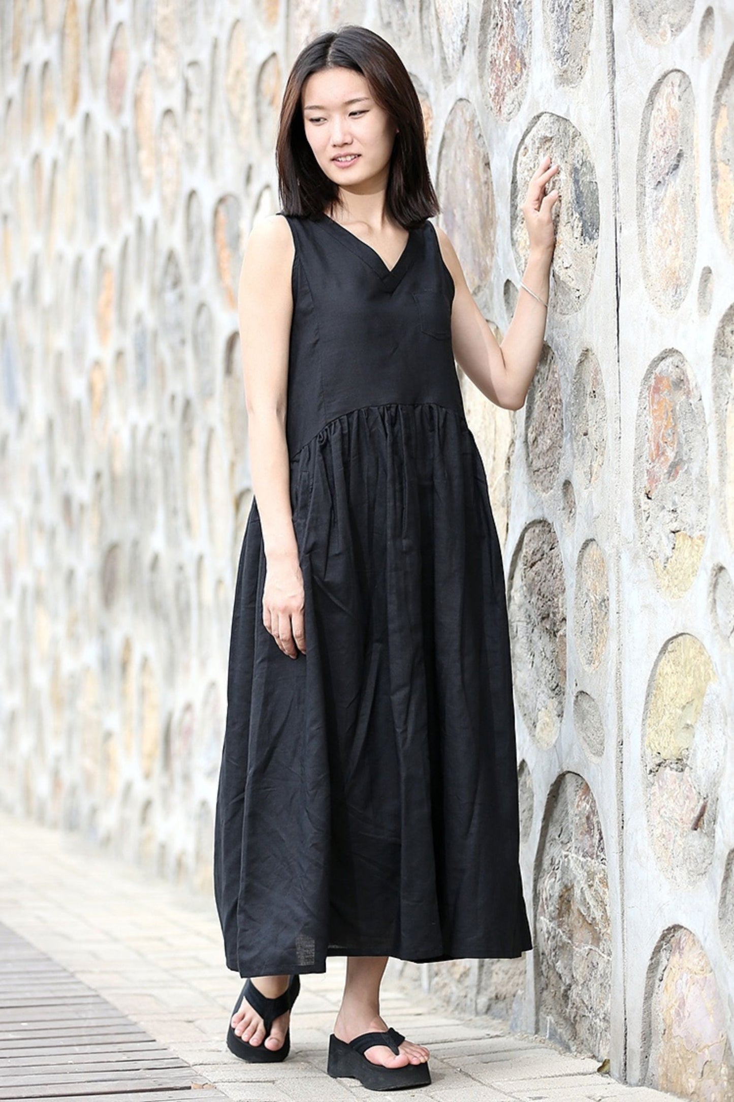 Summer Casual Black linen Dress C274