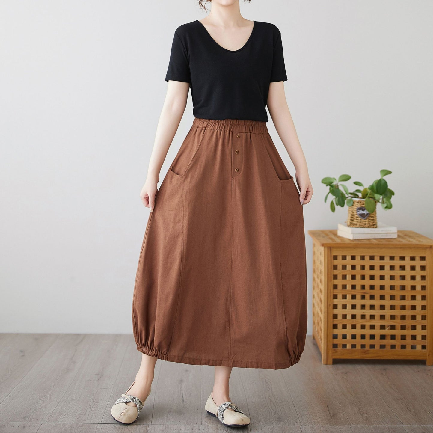 Summer linen Skirt with pockets c4895