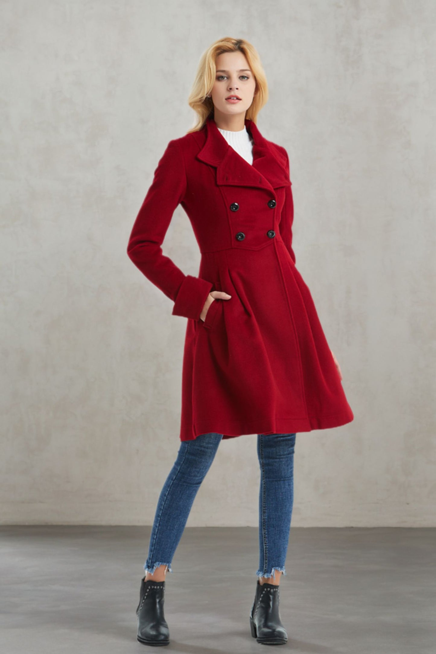 Women Winter Red Wool Coat C1329