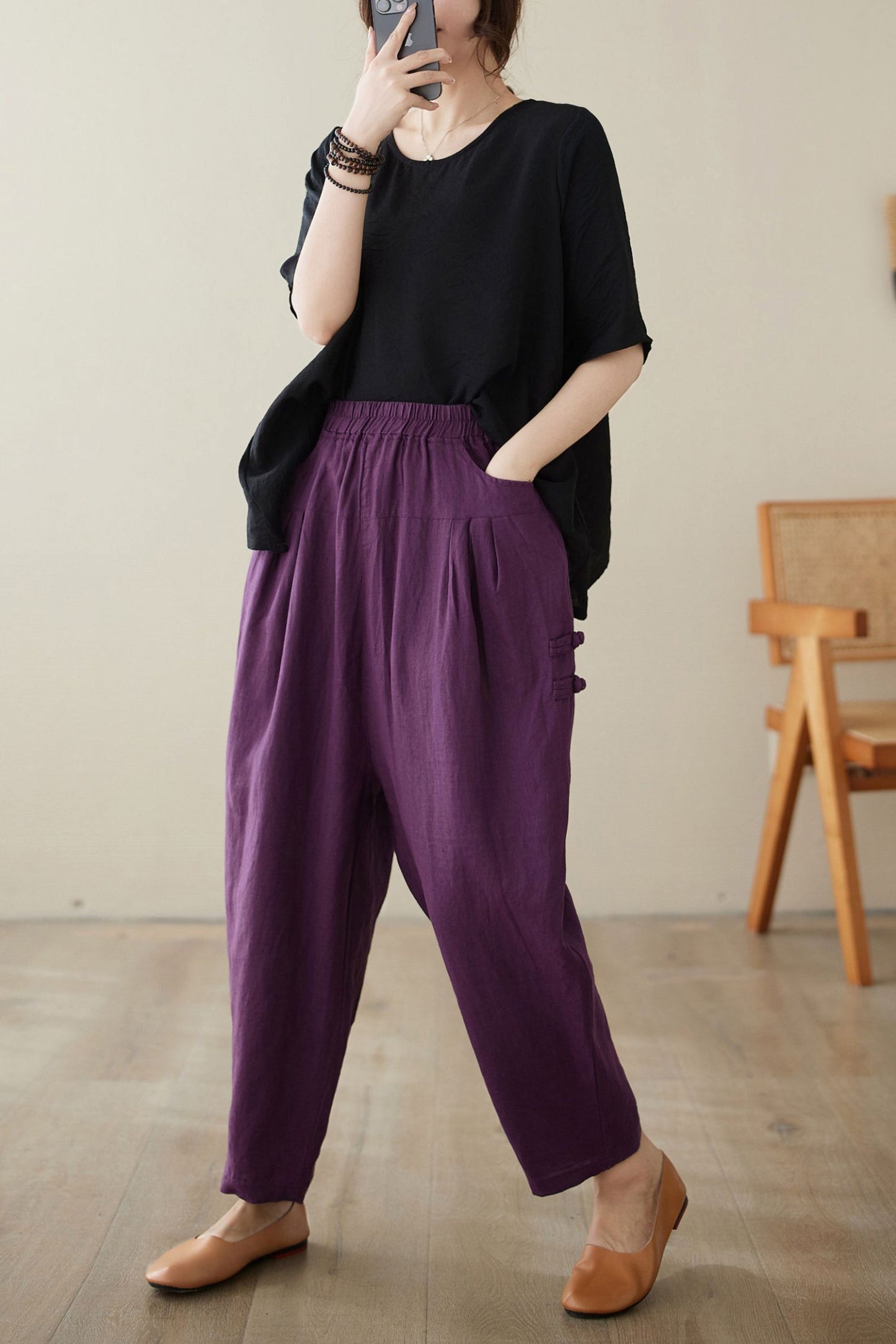 Loose fit pants with pockets C3967