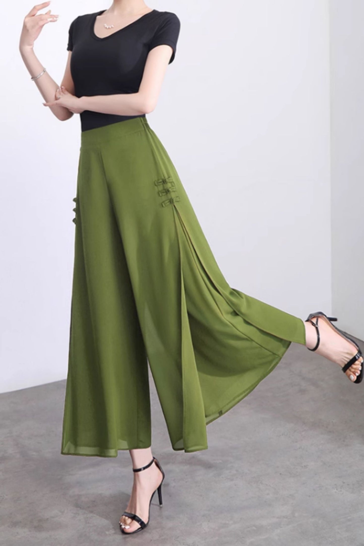 Wide leg summer long chiffon pants women C5019
