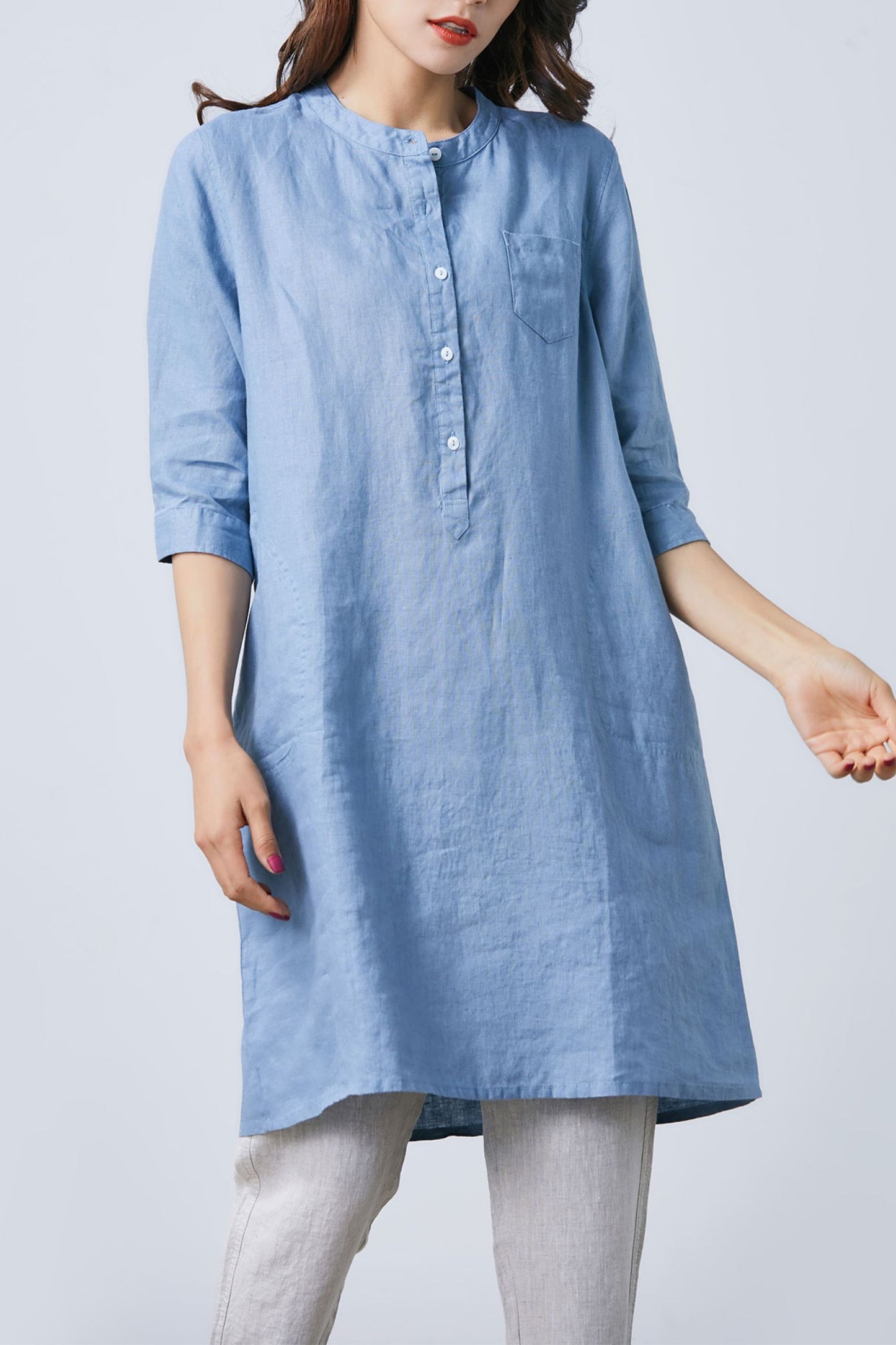 Blue Simple Linen dress C1670- Size M #yy01643