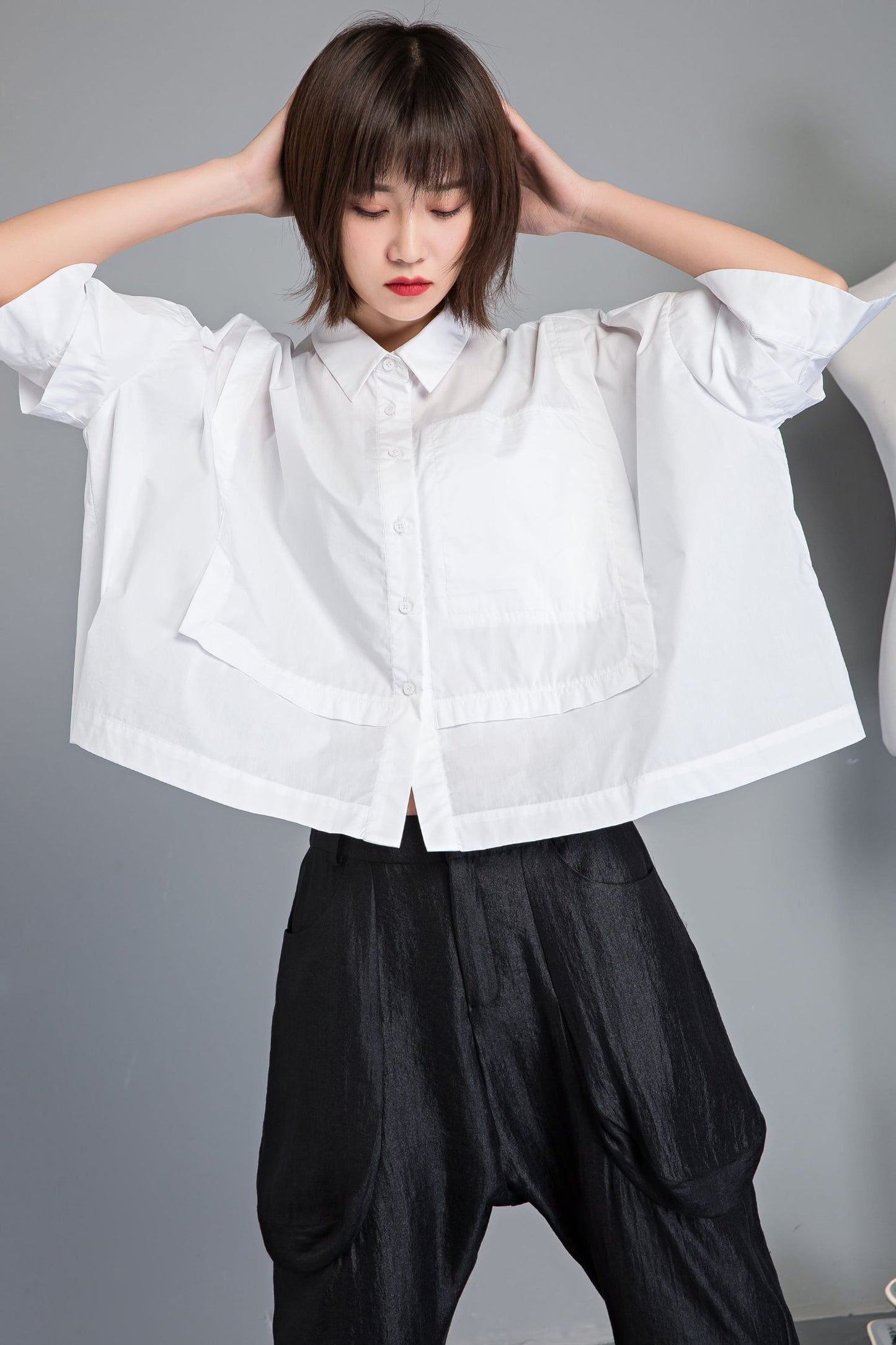White cotton summer short sleeve shirt C1232