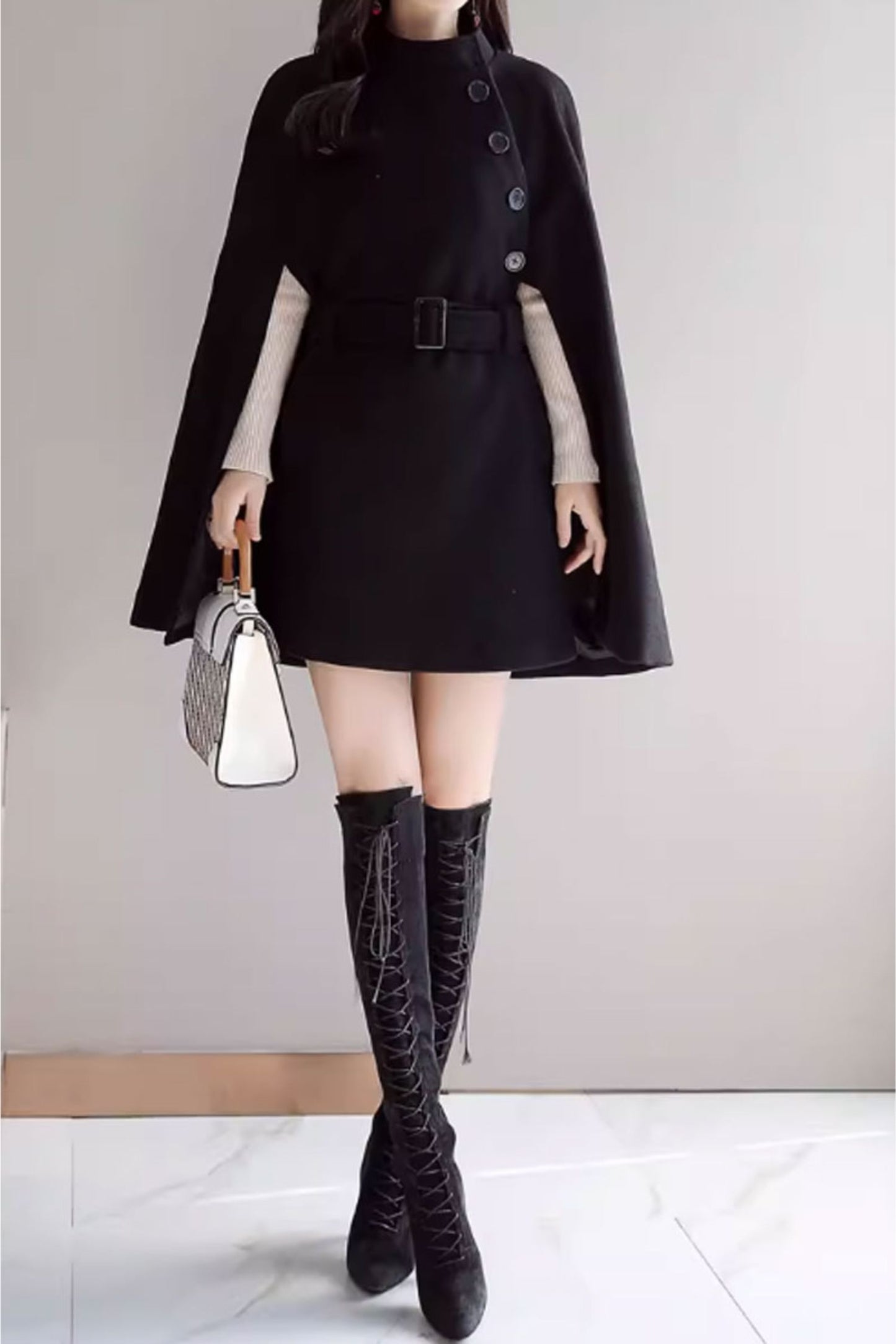 short wool cape women C3657