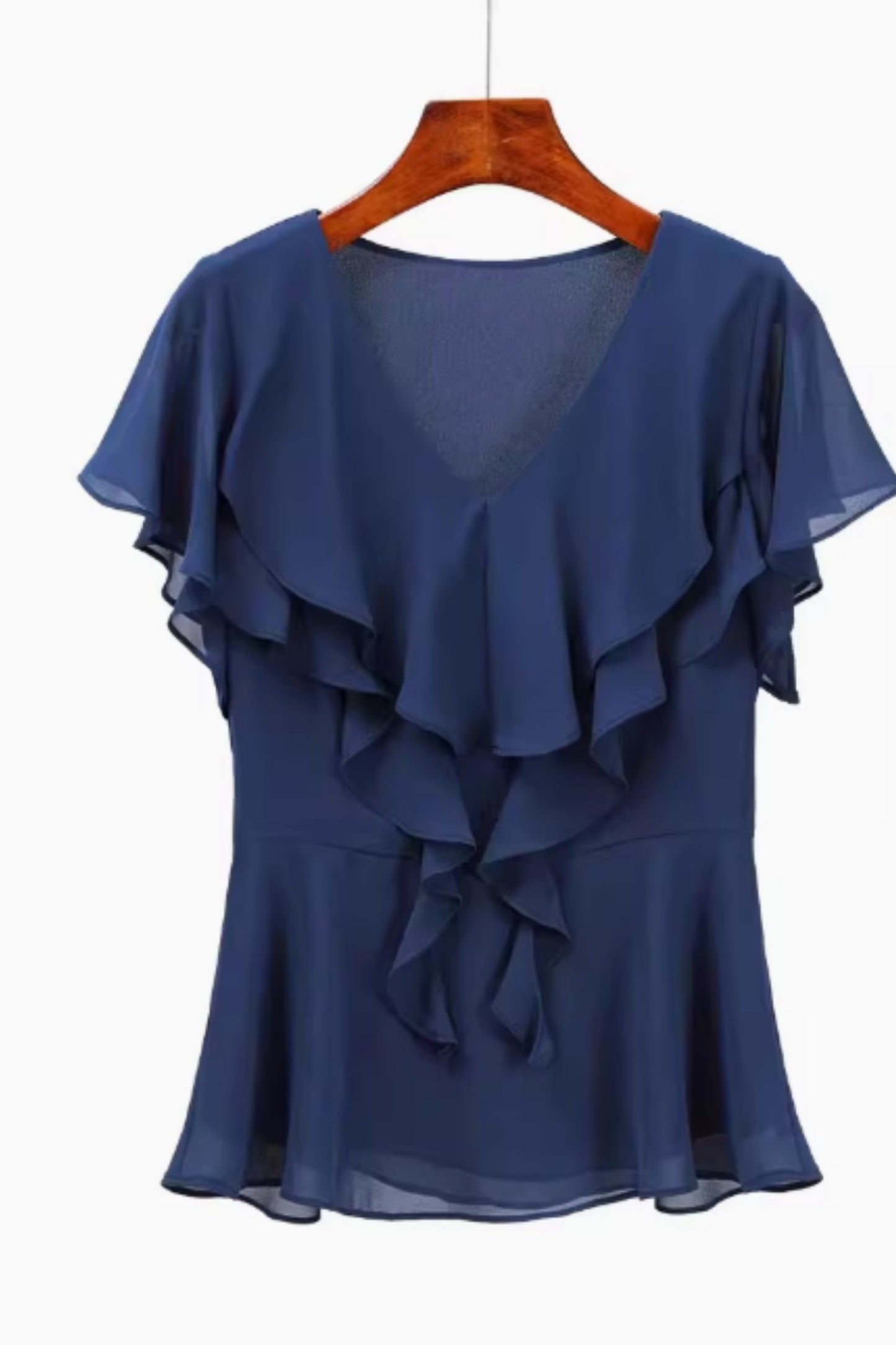 V neck ruffle summer chiffon blouse C5056