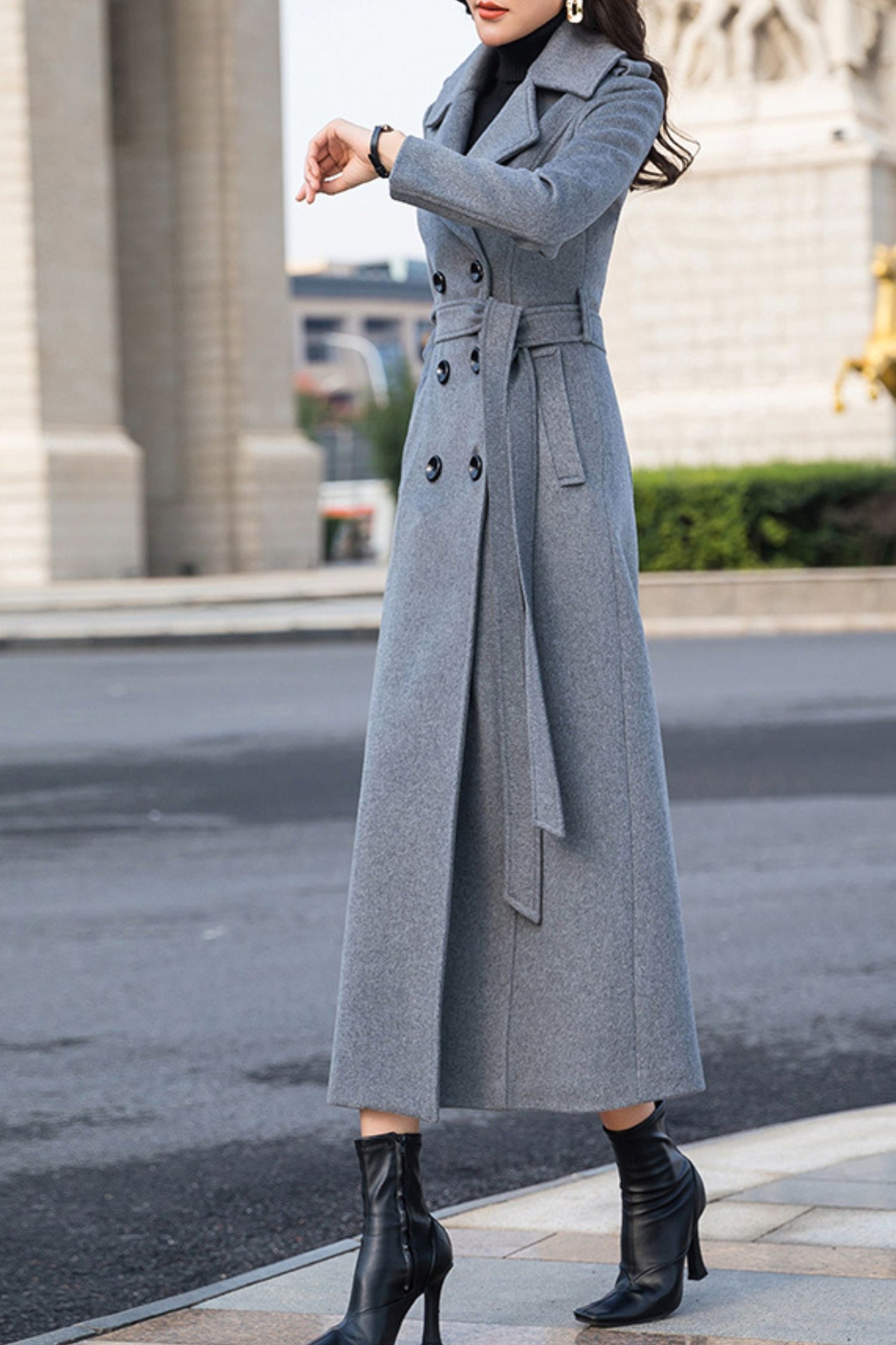 winter long grey wool coat C4149