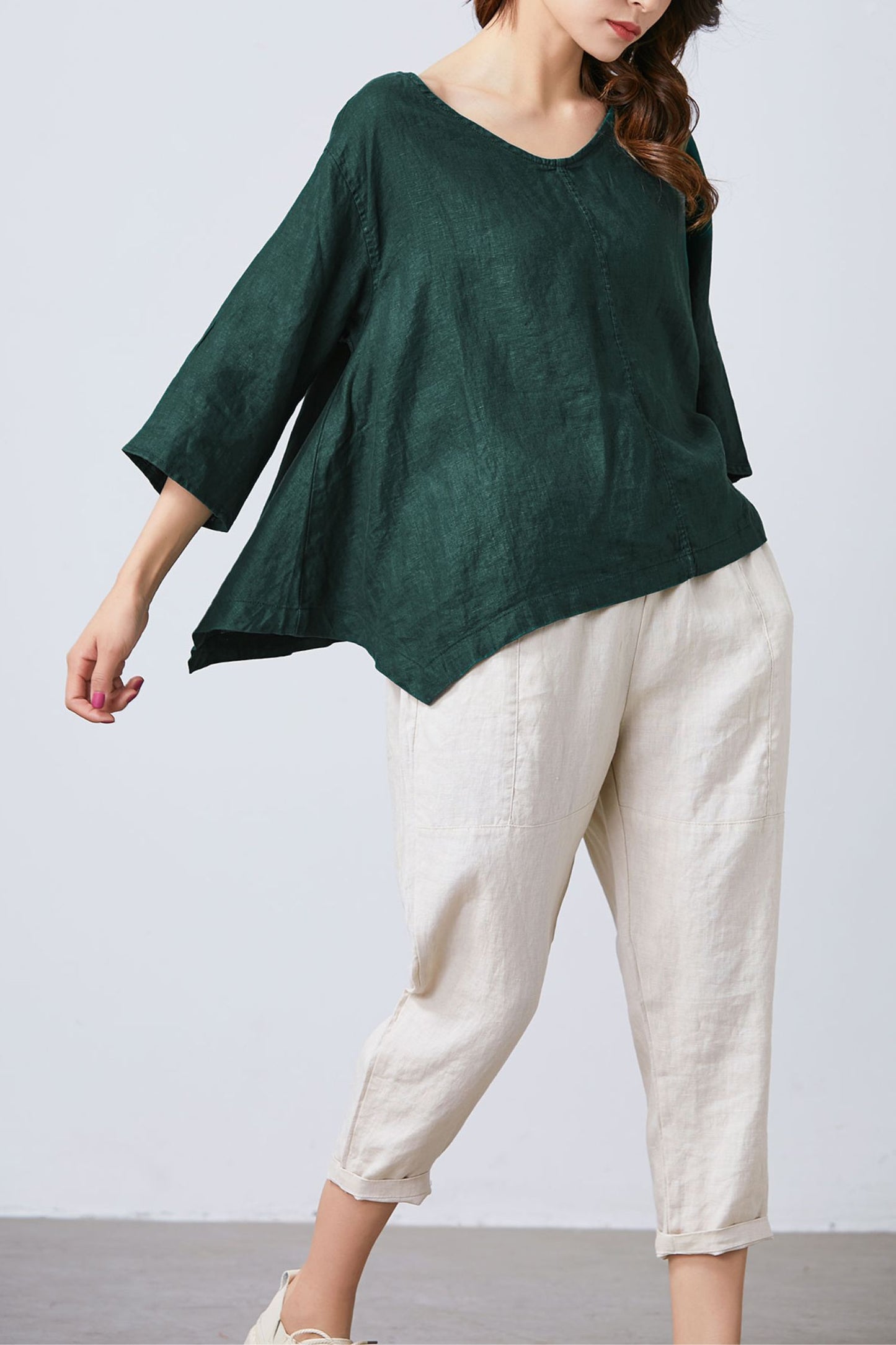 Women's Casual Green Linen Tops C1701