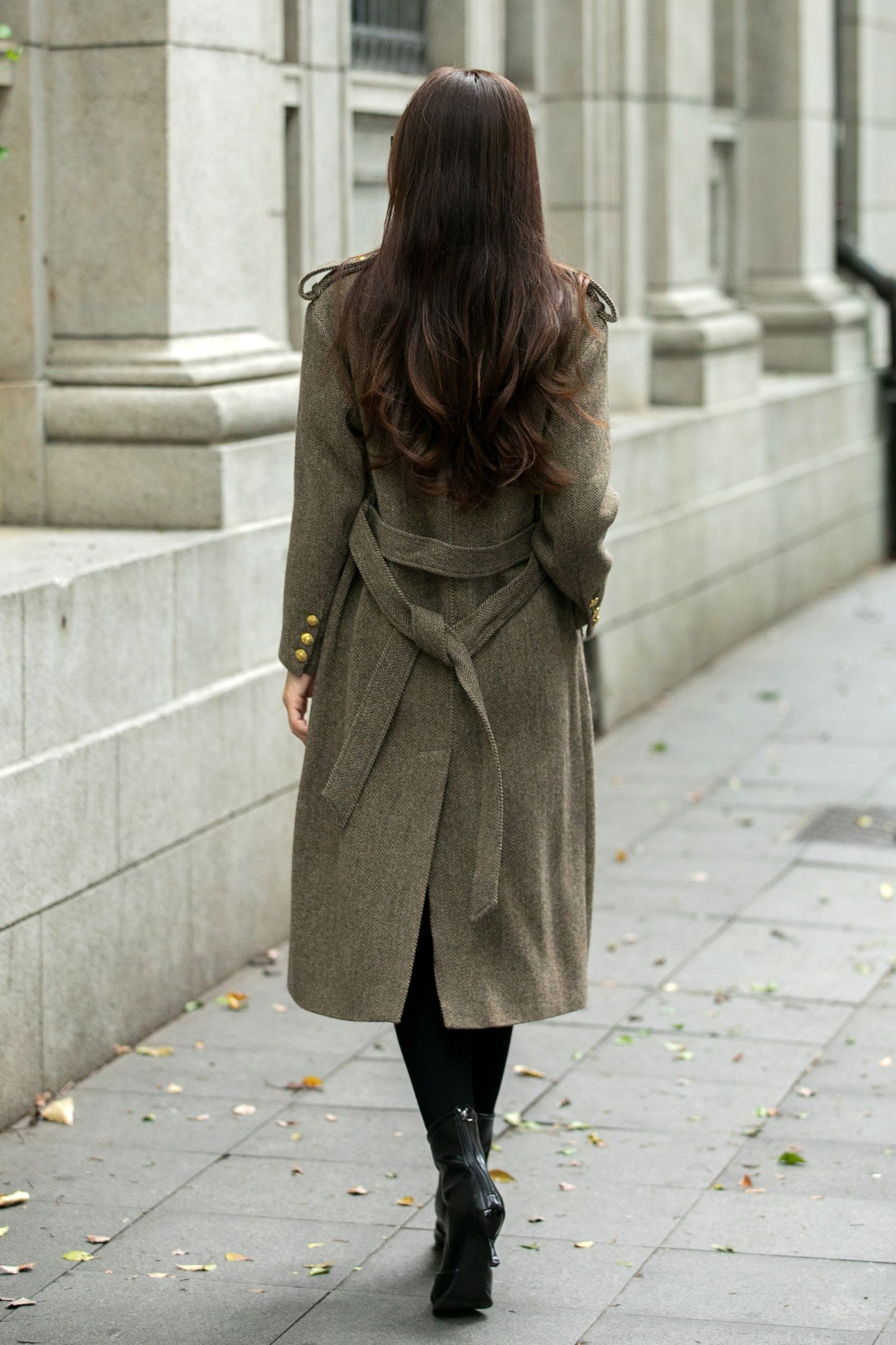 Asymmetrical double breasted long trench wool coat C4498