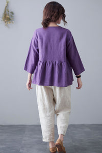 Purple Linen Women's Blouse, Summer Blouse For women C2121