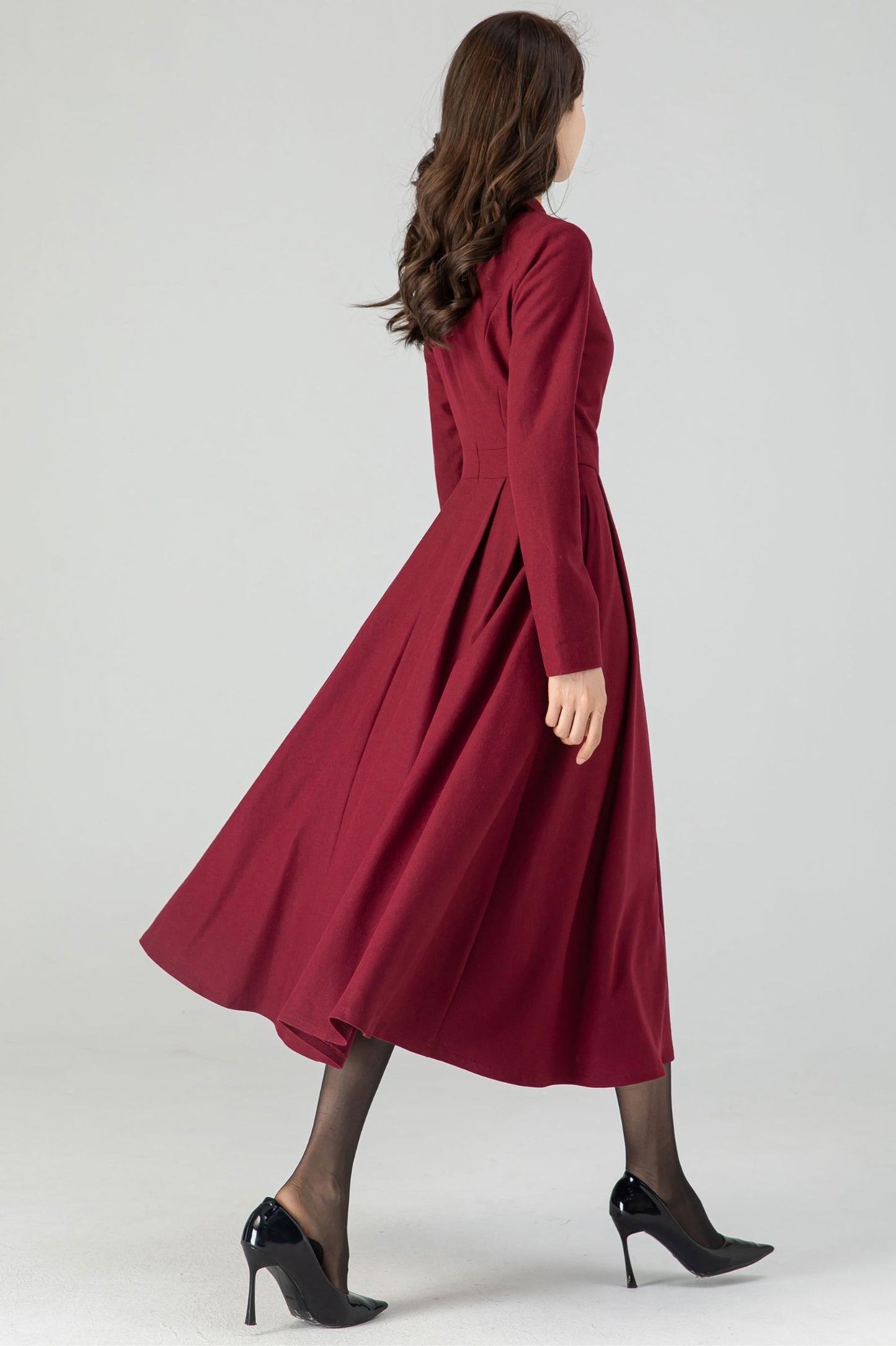 Autumn Midi Wool Burgundy Dress C3609-Size XS US2 #CK2301031