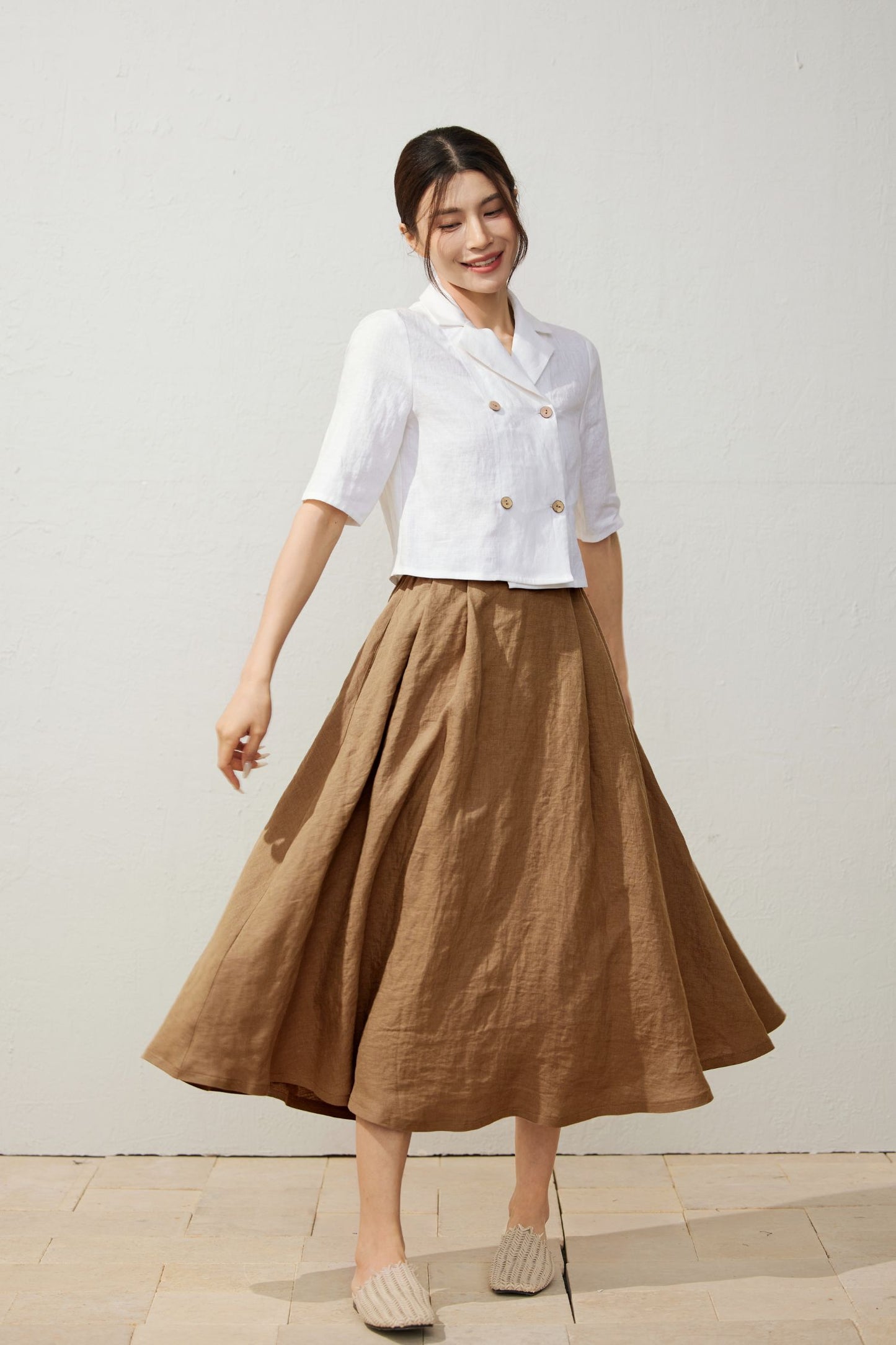 White Double Breasted Linen Shirt C3933
