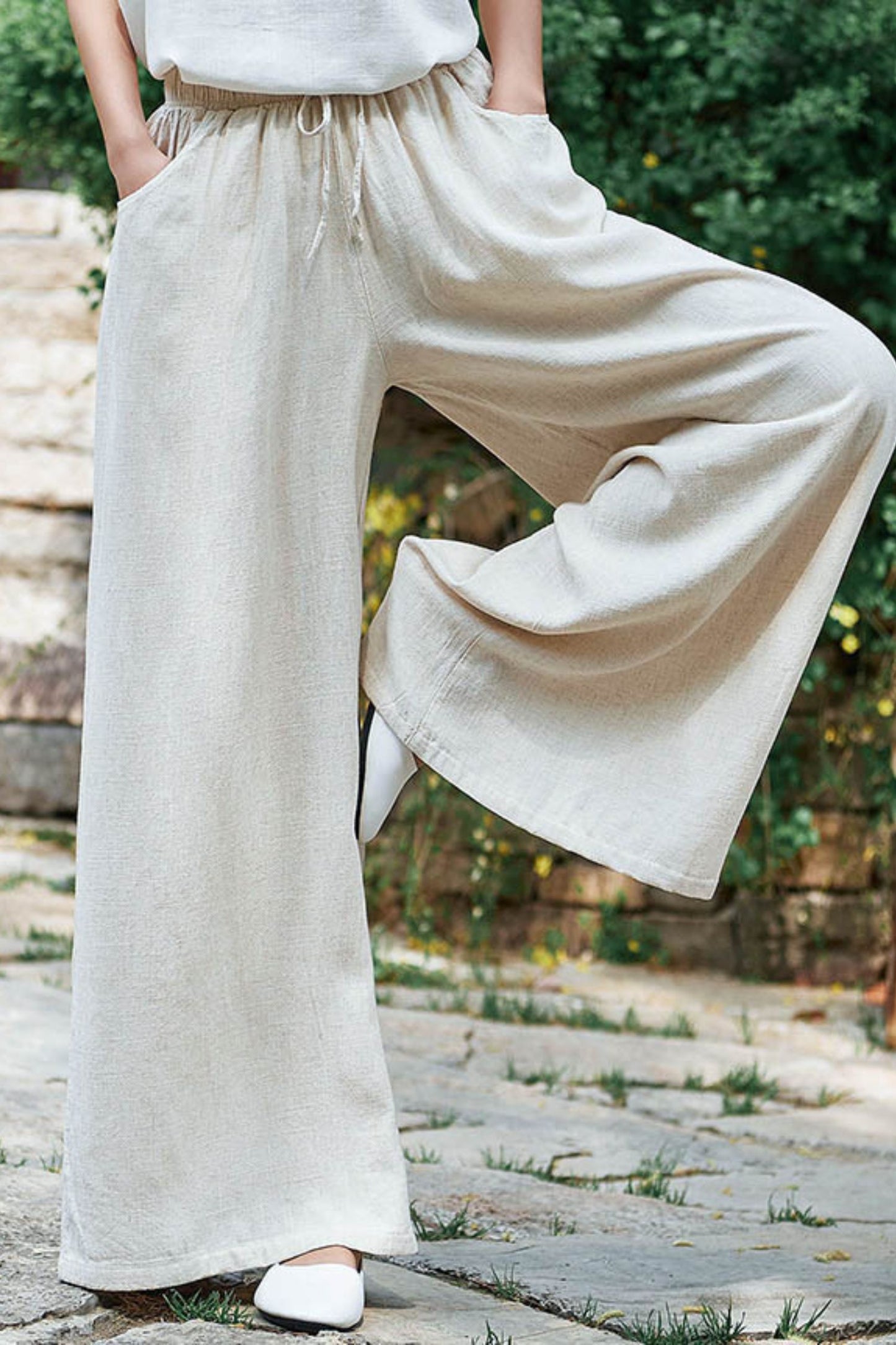 Cotton Linen Wide Leg Pants Loose Linen Straight Leg Pants C3884