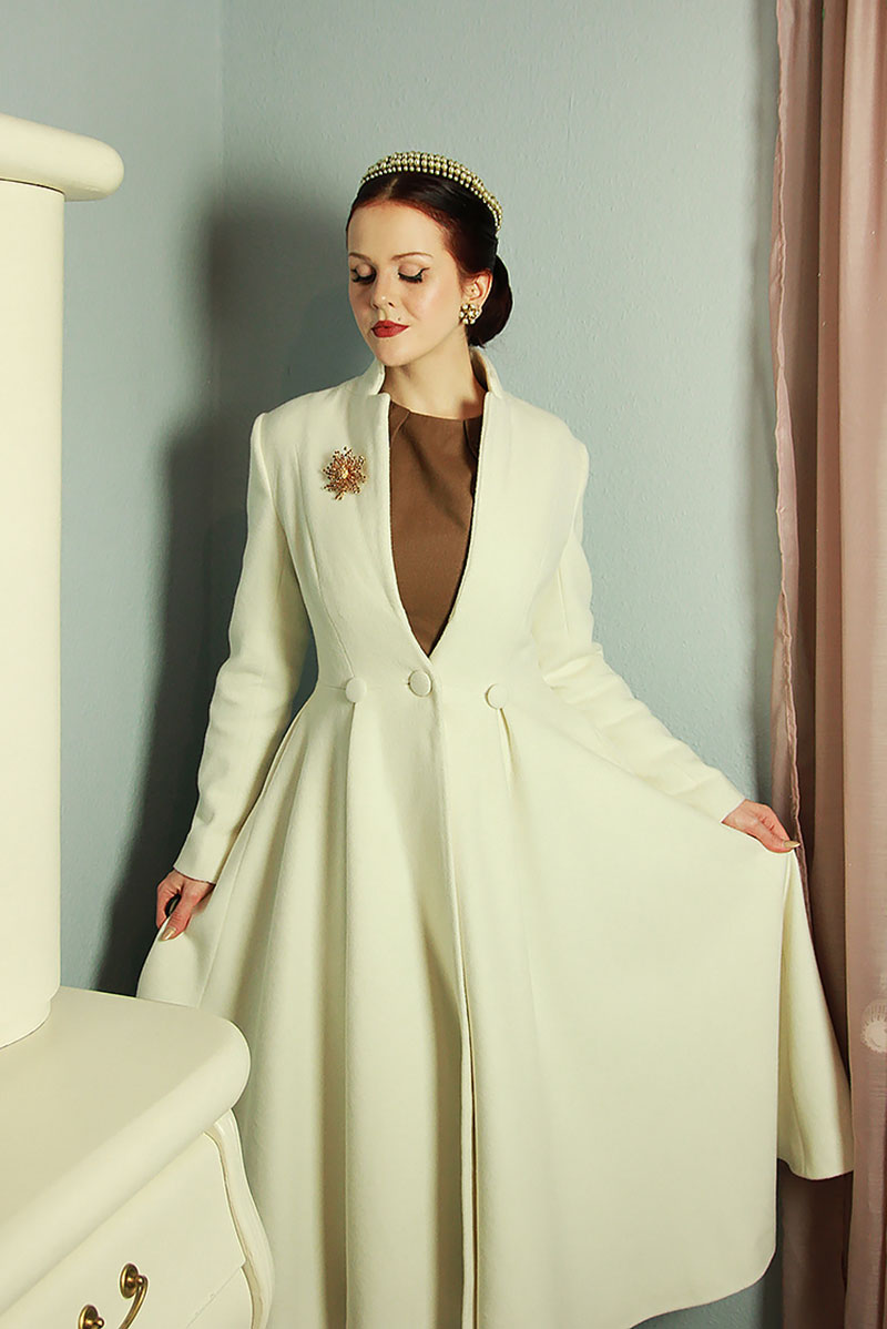 White Wedding Maxi Wool Coat C3840