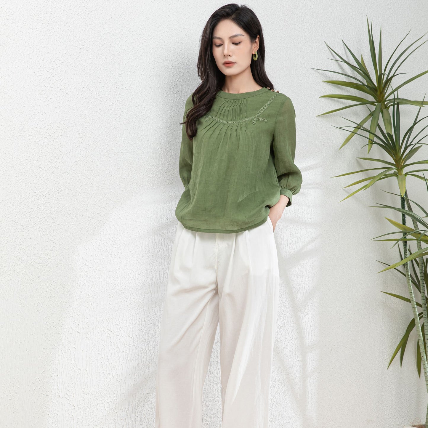 Summer Green Womens Linen Blouse c4981
