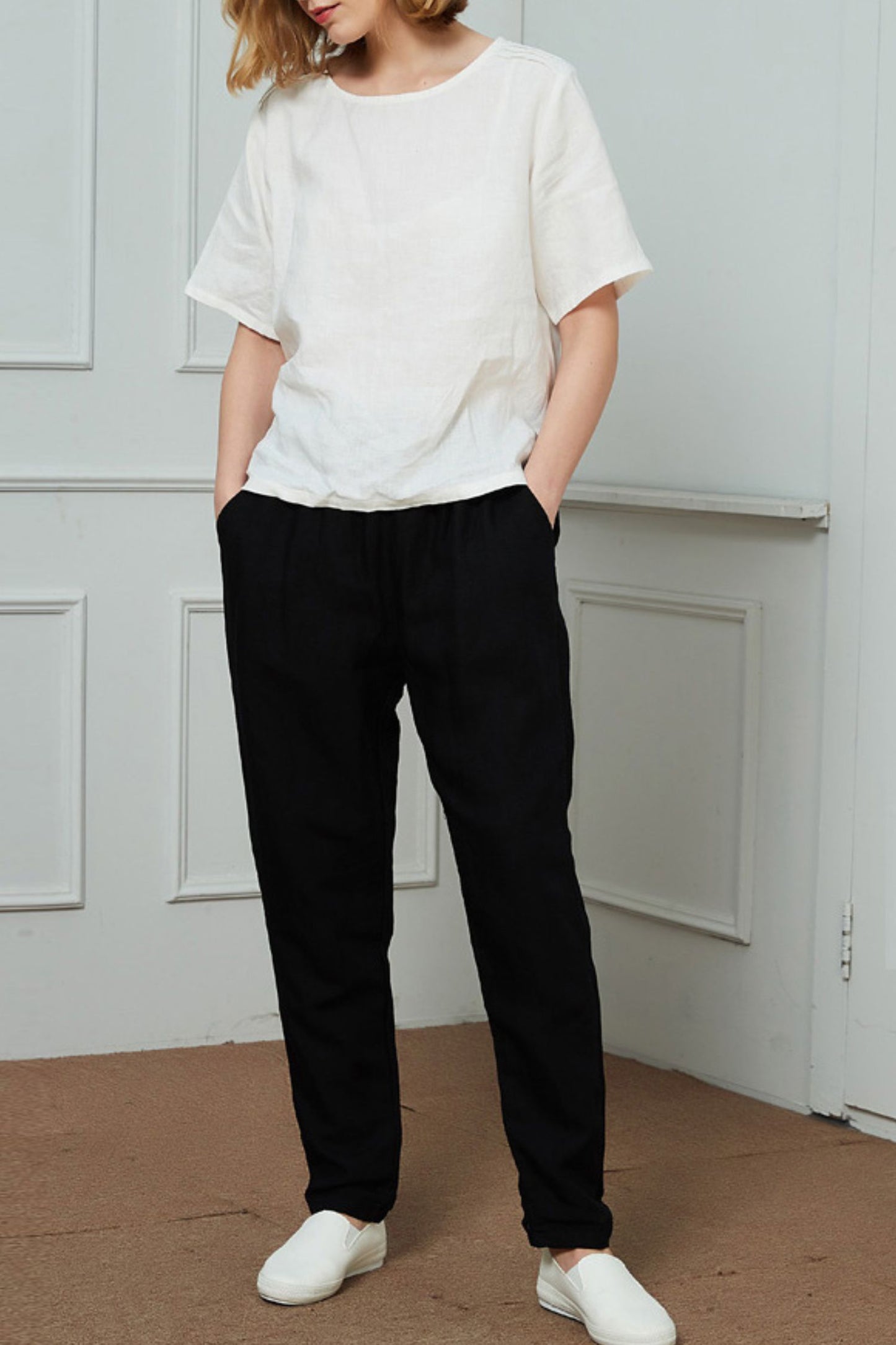 Linen narrow-leg regular length pants C1466