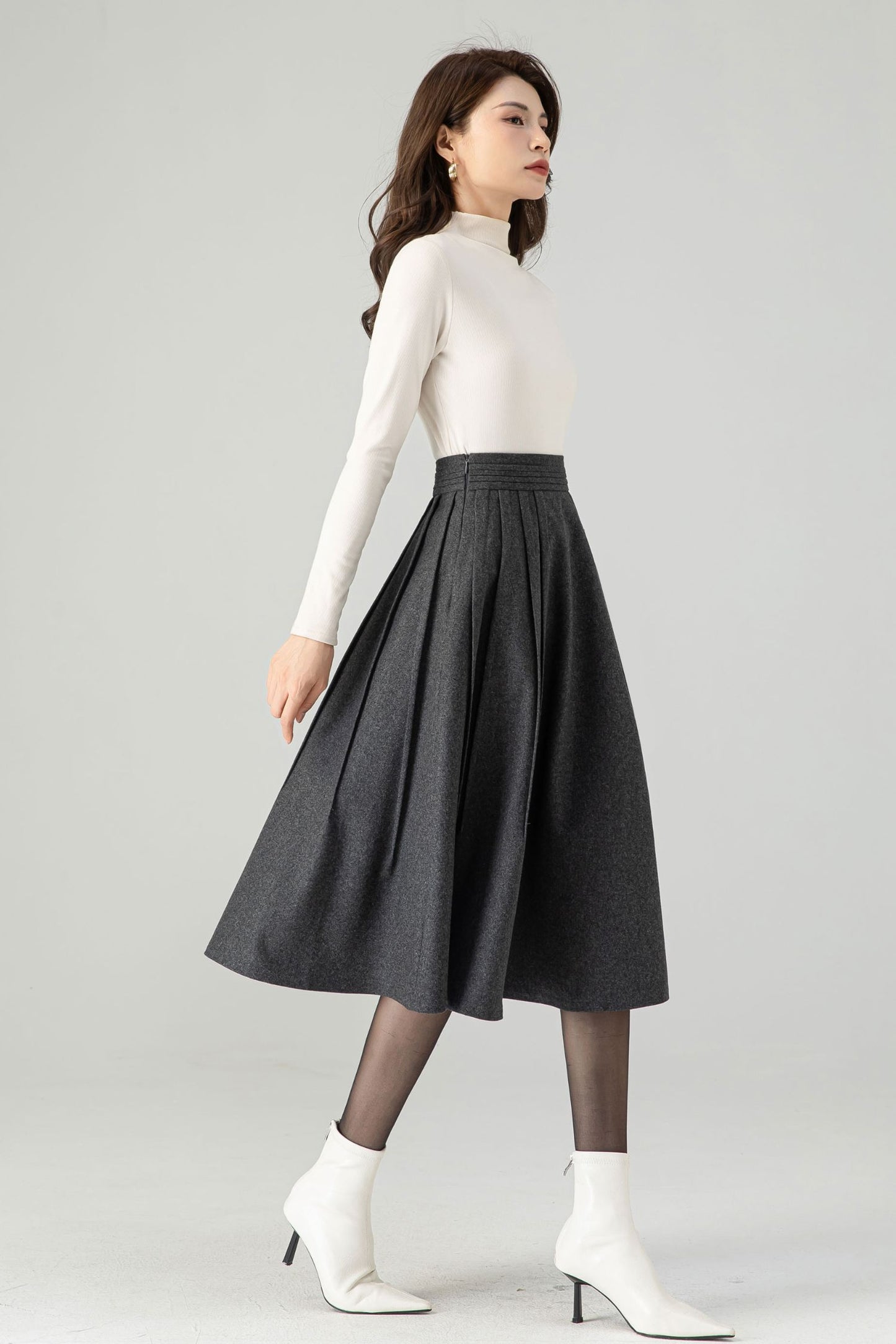 Midi Grey Wool Skirt C3624