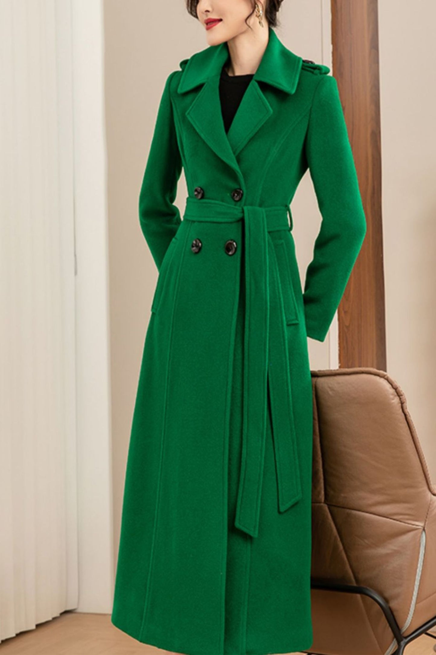 Women's winter green wool coat C4145