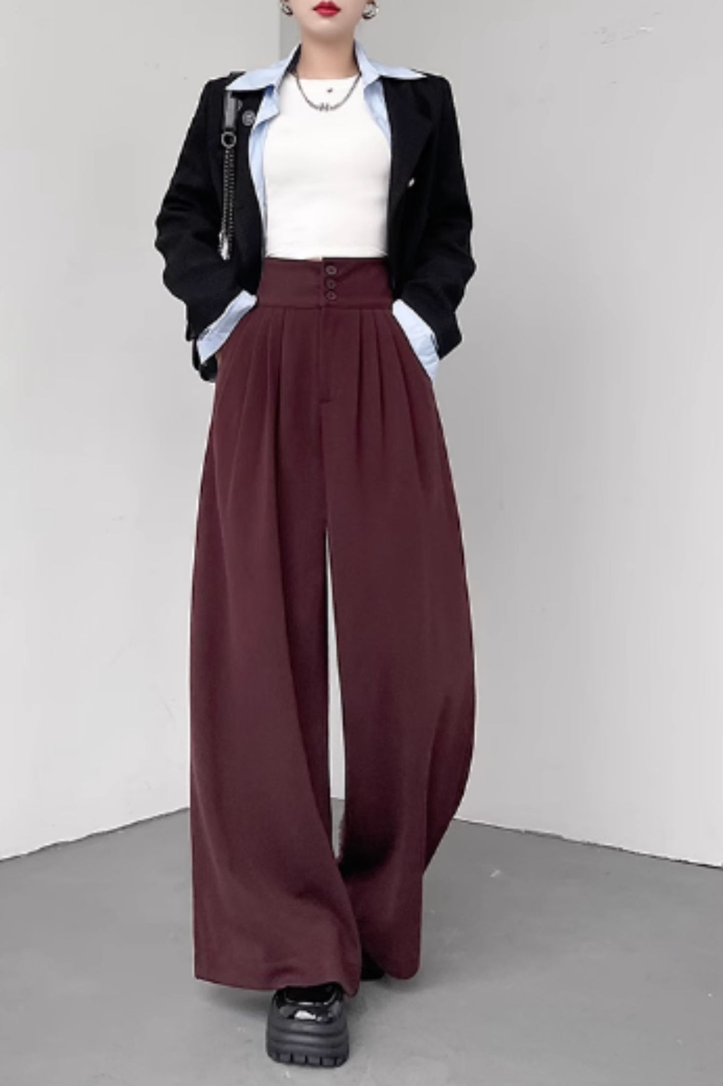 Wide leg long winter wool pants C4663