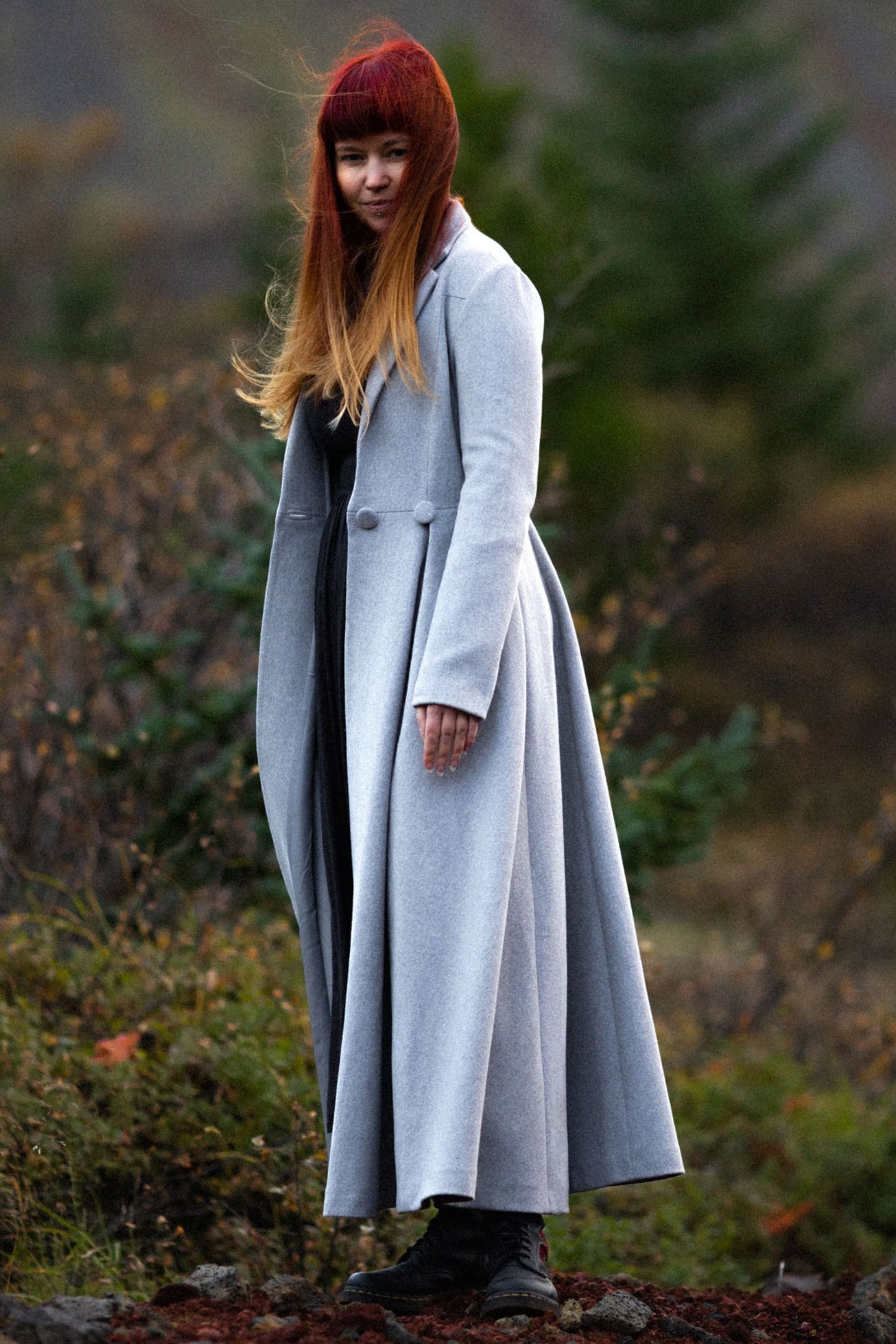 Gray Swing Long Wool Coat C3063
