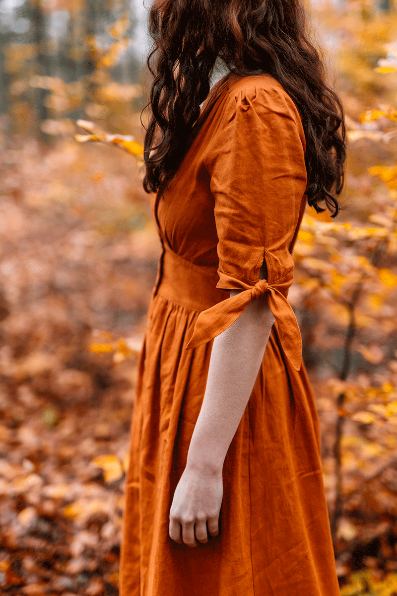 Deep V neck Linen party Dress womens C3777