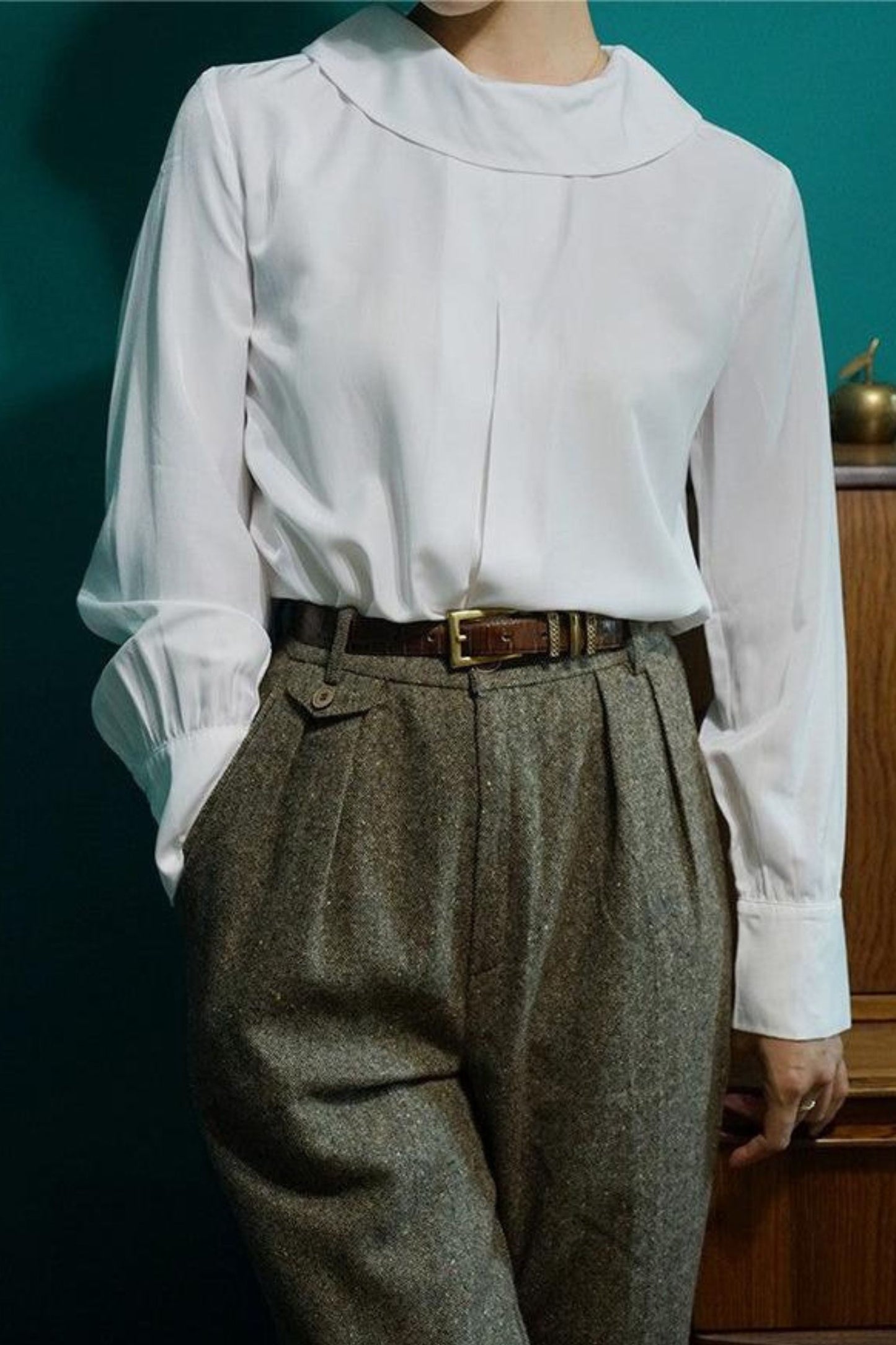 Autumn and winter Brown Wool Pants Women C4293
