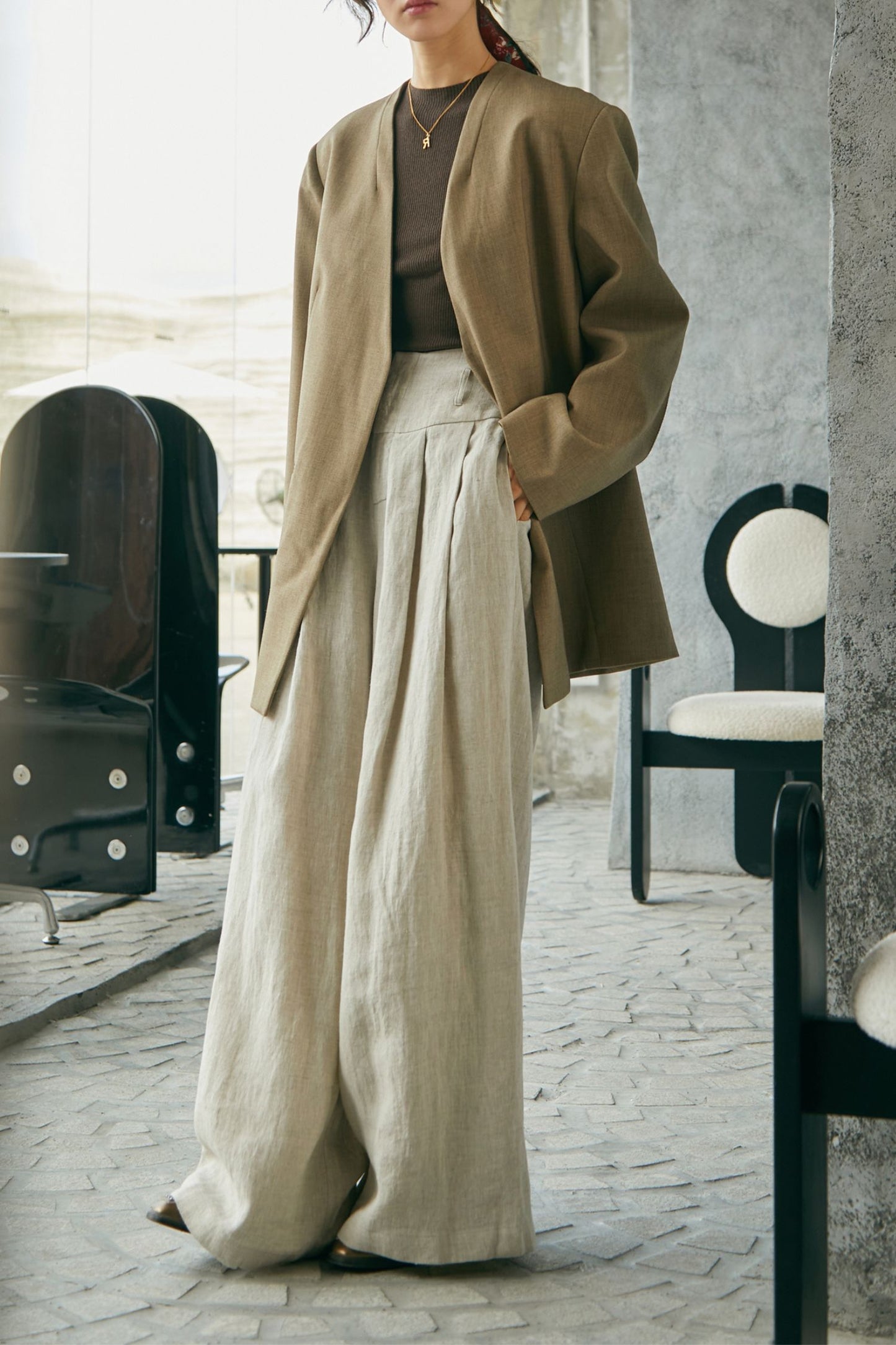 Simple casual  linen wide-leg pants L0610