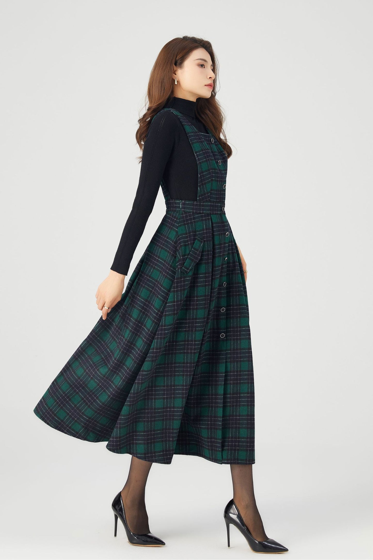 Womens Plaid Wool Dress C3683
