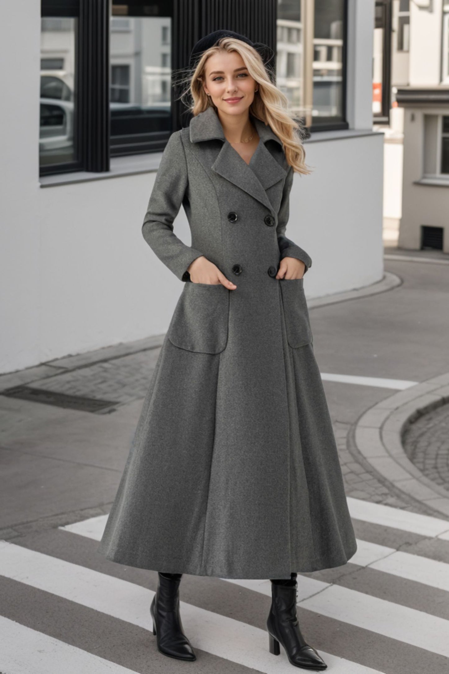 Womens winter Double Breasted Wool Coat C3698