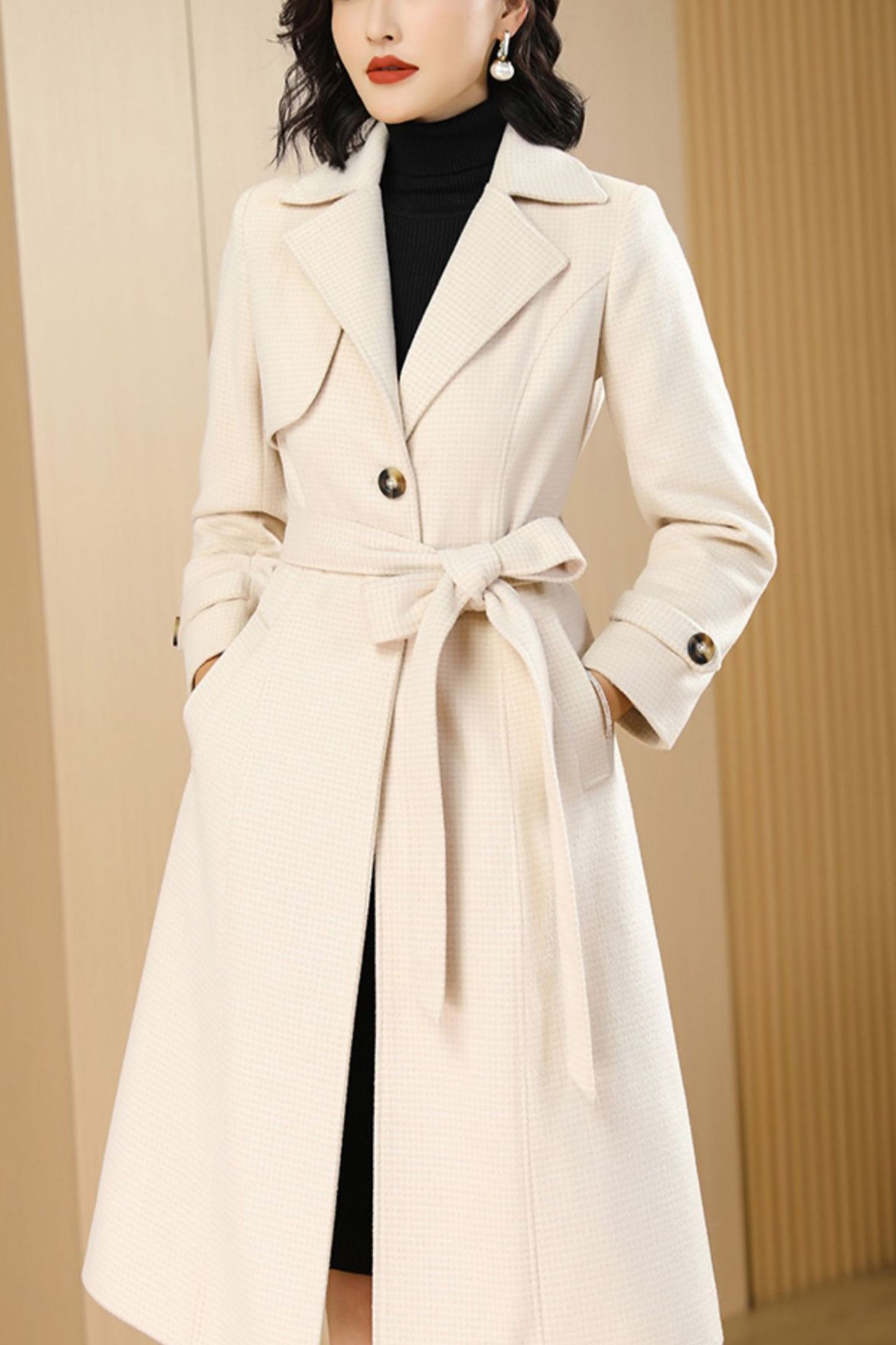 Women's Autumn and winter off white plaid coat C4218