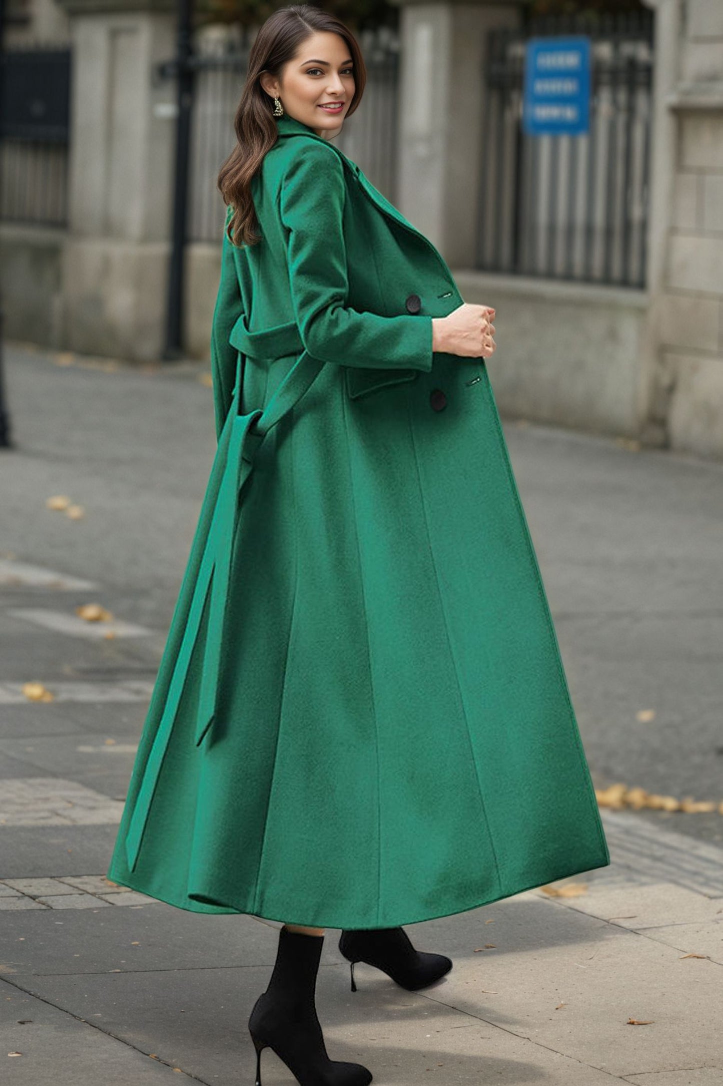 Emerald Green Long Wool Coat C4952