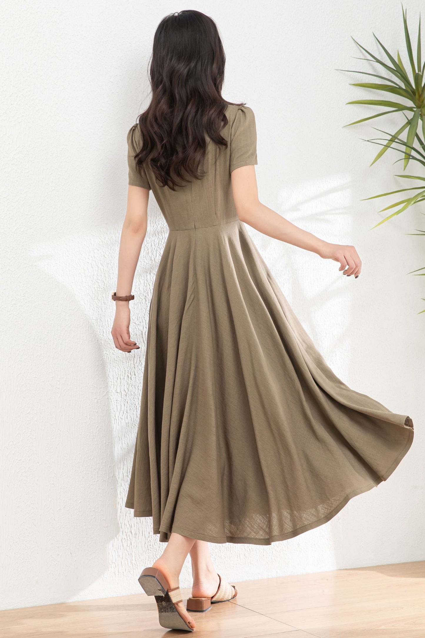 Womens Summer Green Linen Dress c4985