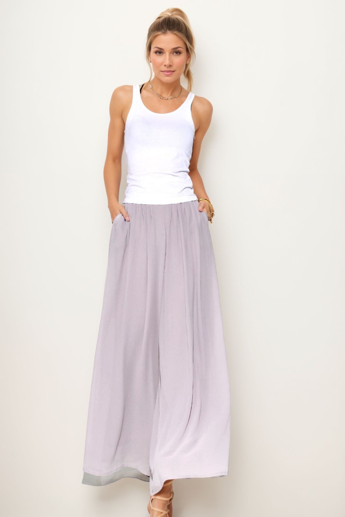 High Waisted Chiffon Wide Leg Pants C4009