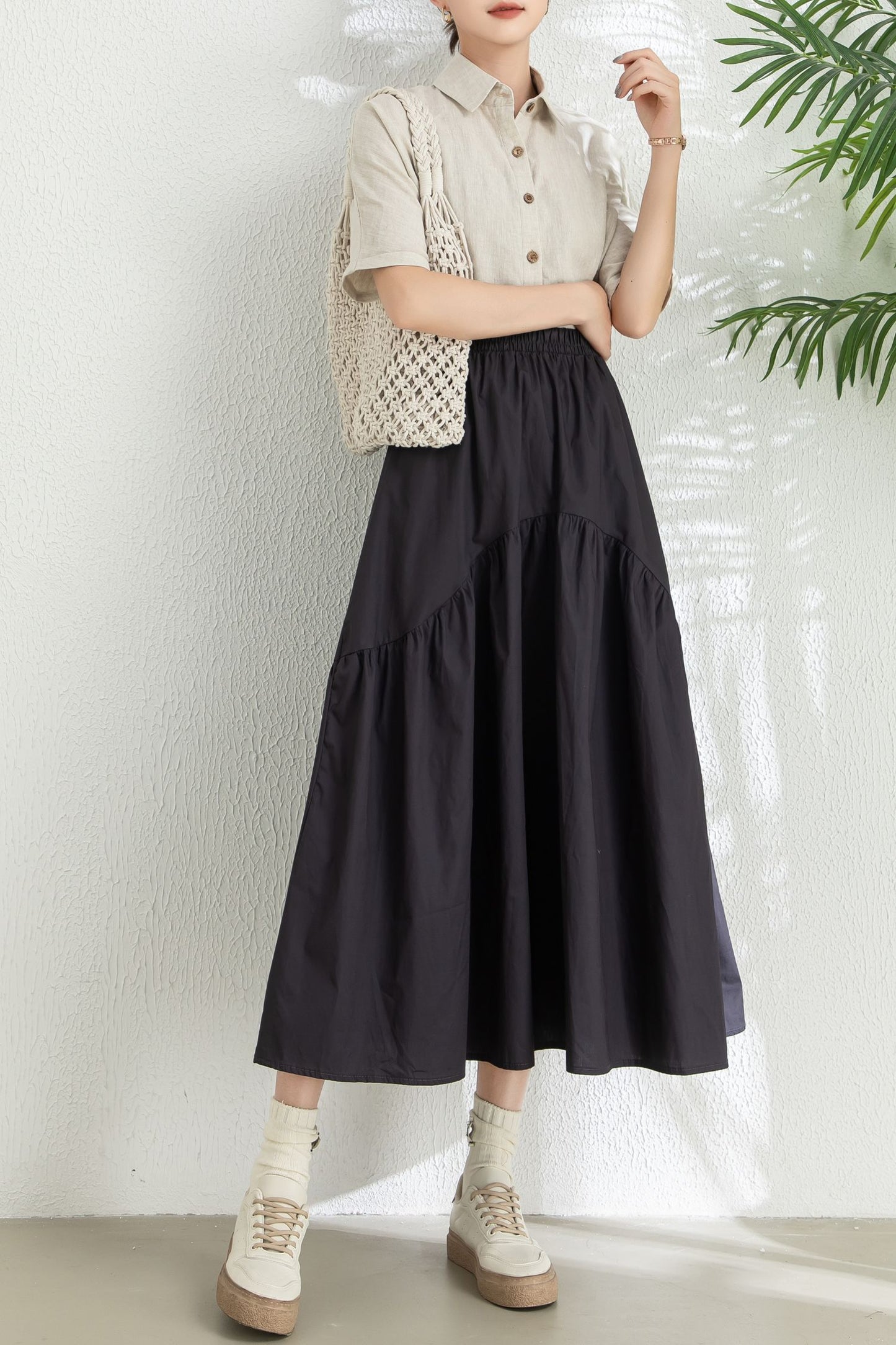 Summer Midi Black Swing Skirt C3296