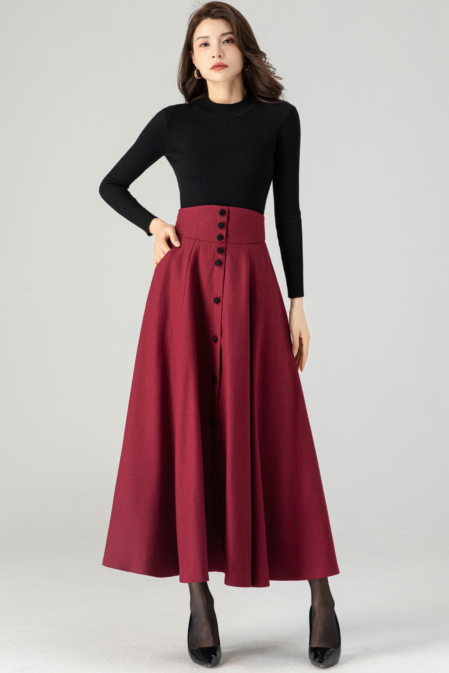 Maxi A Line Wool Skirt C3622