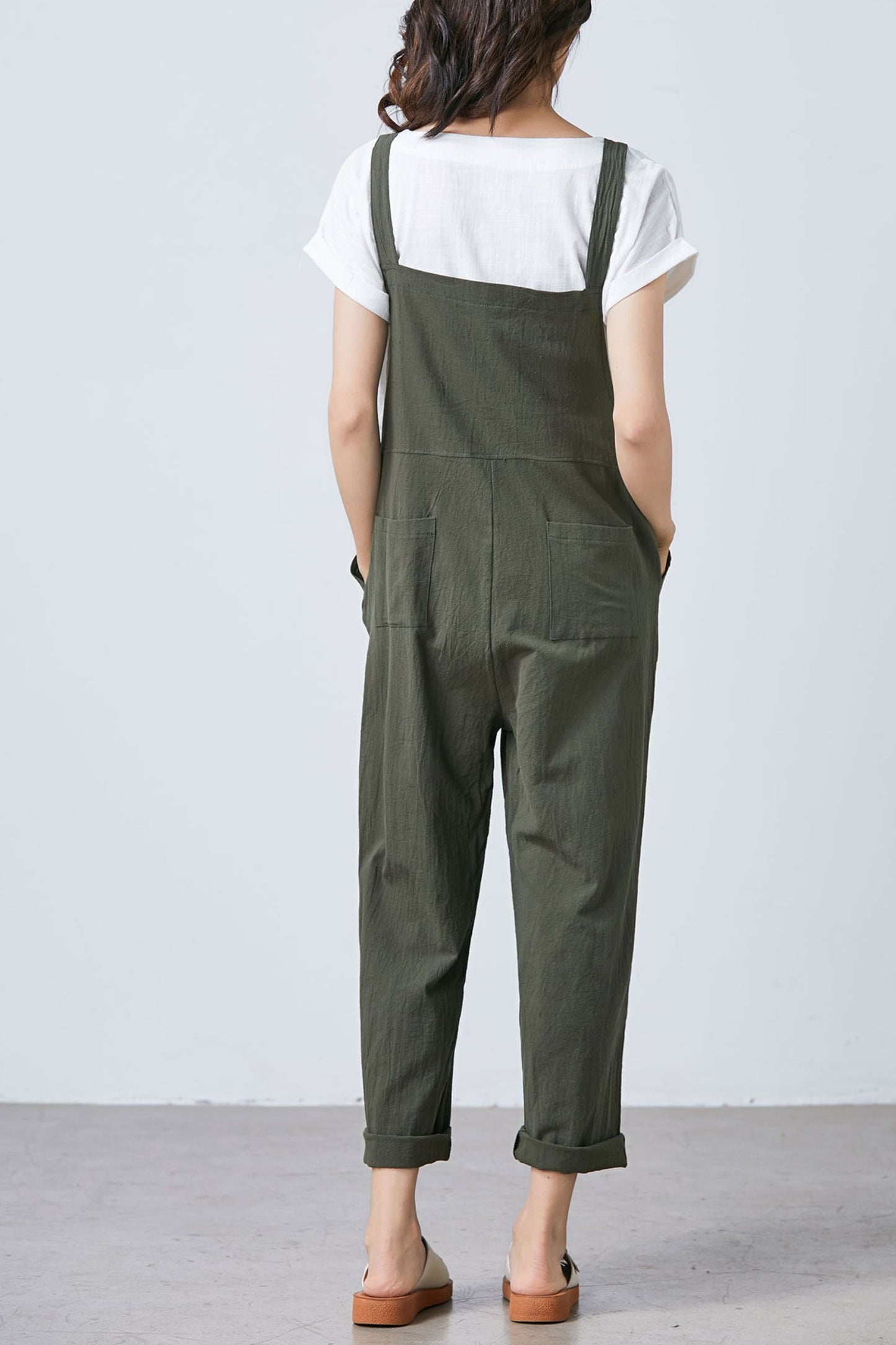 Summer green linen jumpsuit women C1697