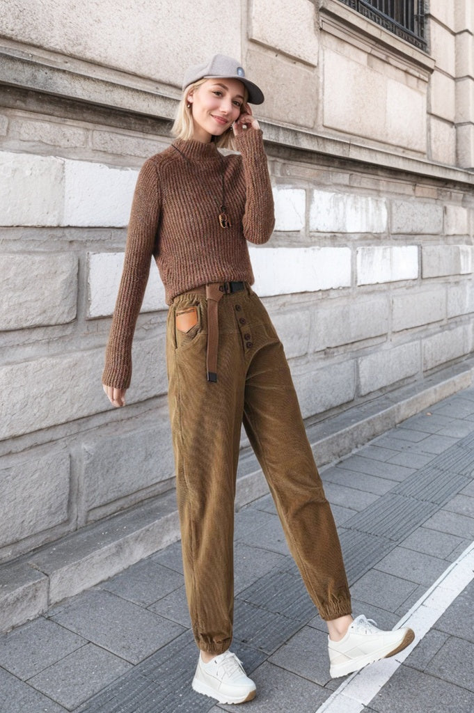Long casual corduroy pants for women C4347