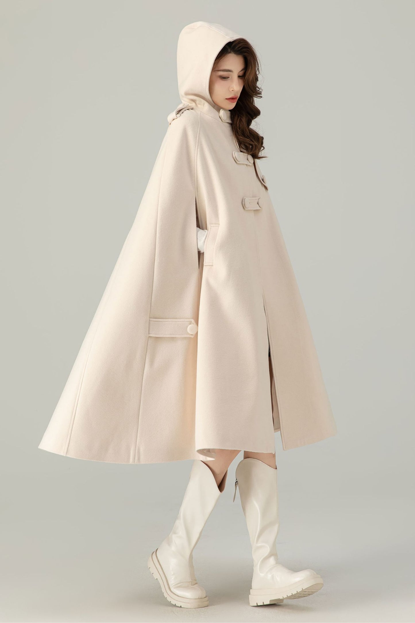 Womens Beige Wool Cape C3697