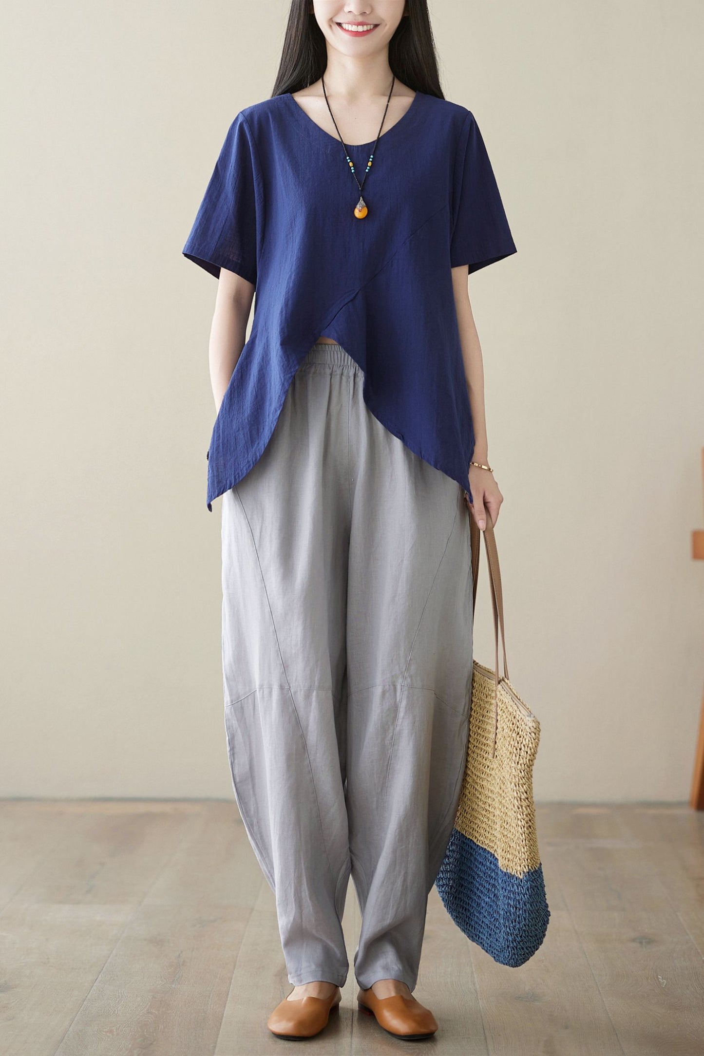 Women's Wide Leg Linen Pants C3956