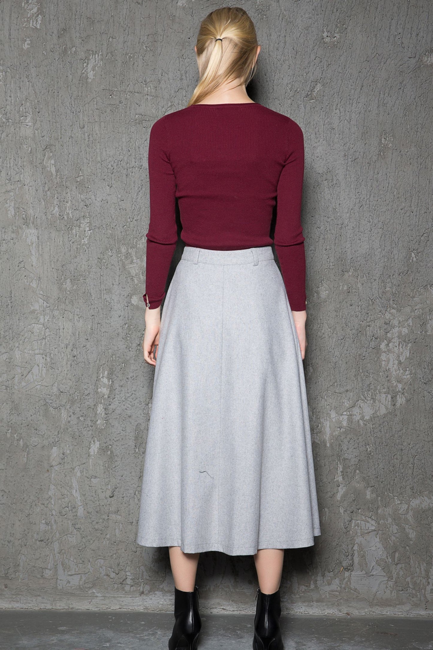 Gray pleated winter wool skirt women C737