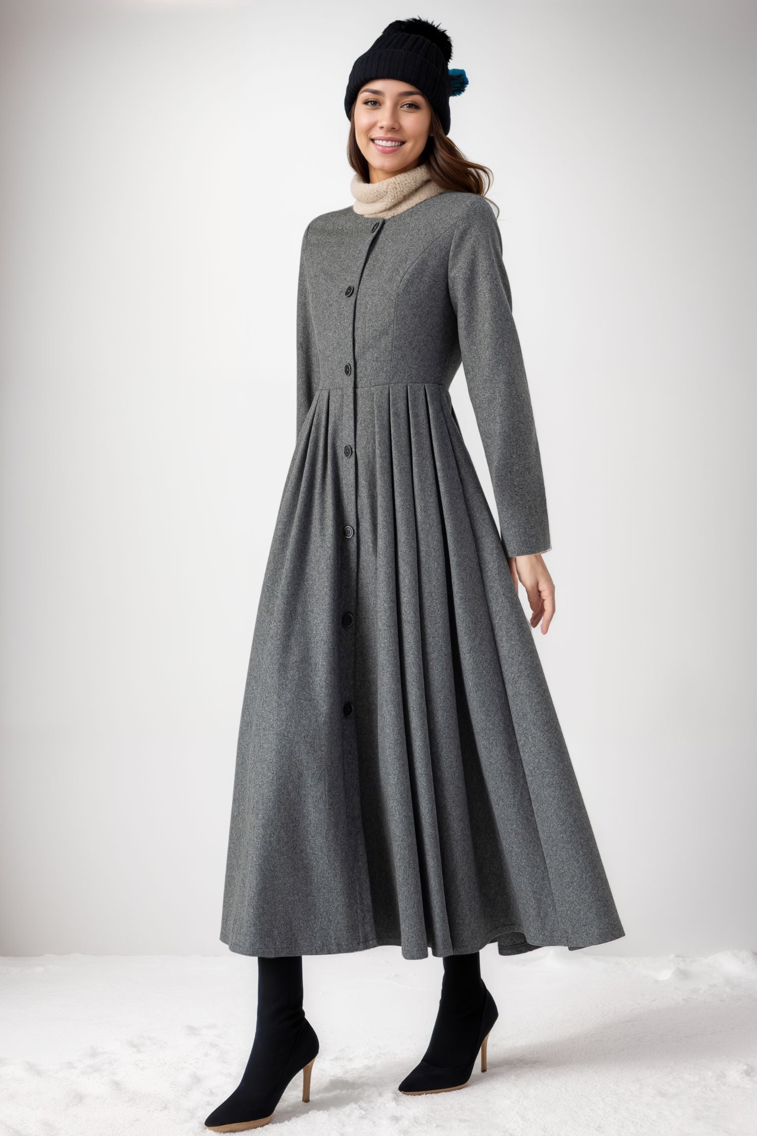 Gray Wool Women Pleated Winter Dresses C4012 YLISTYLE Gray Wool Women Pleated Winter Dresses C4012 YLISTYLE