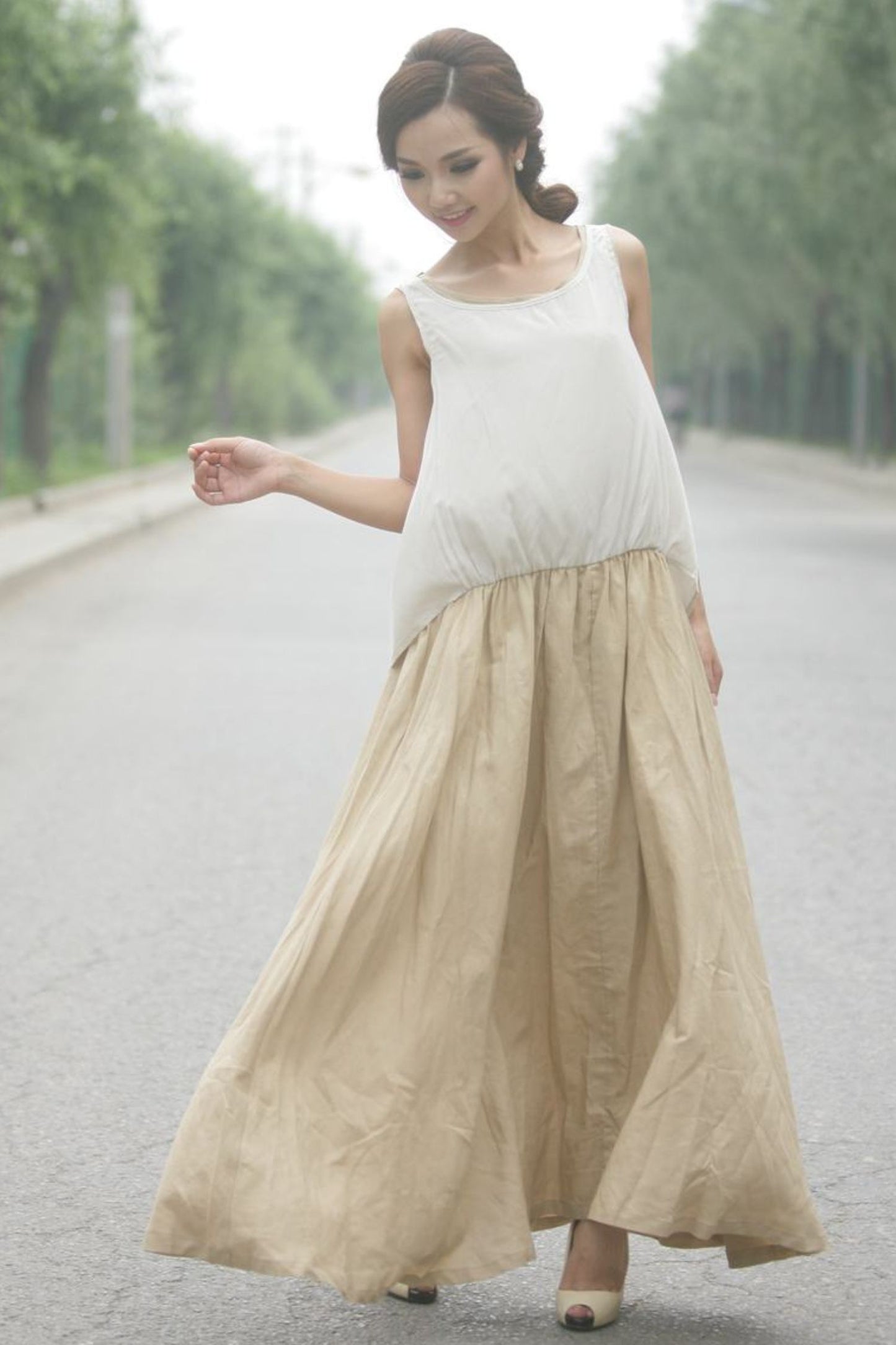 Summer casual linen sleeveless maxi dress C153