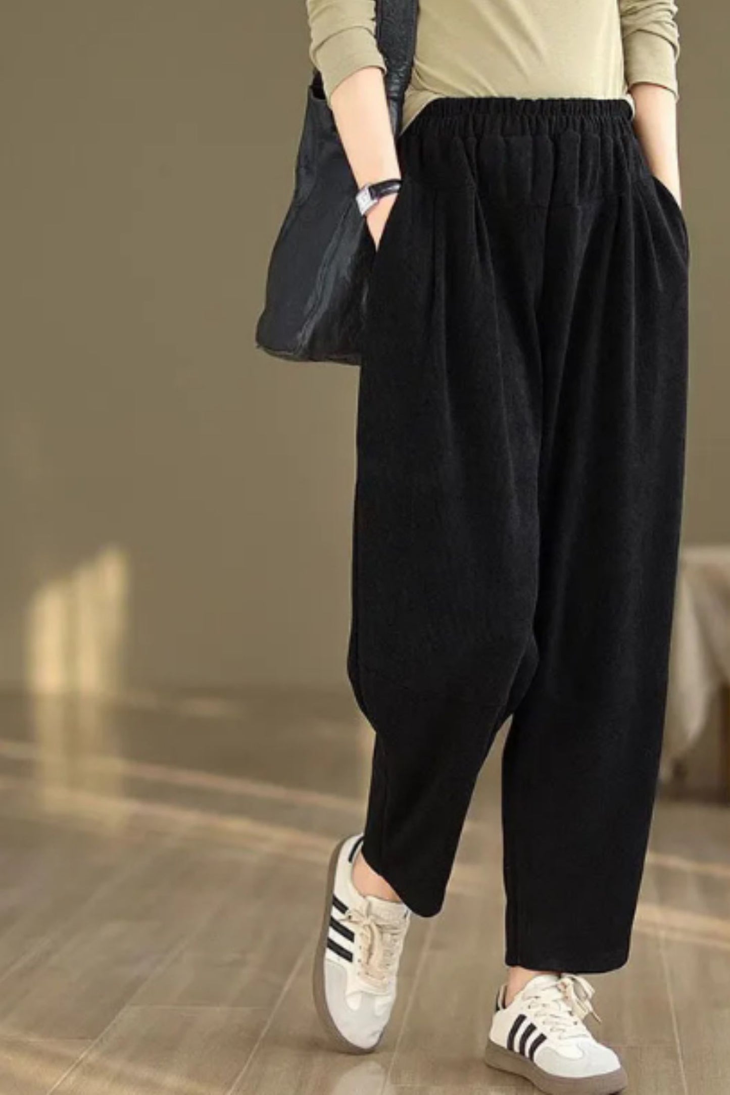 Elastic waist loose fitting corduroy pants C5126