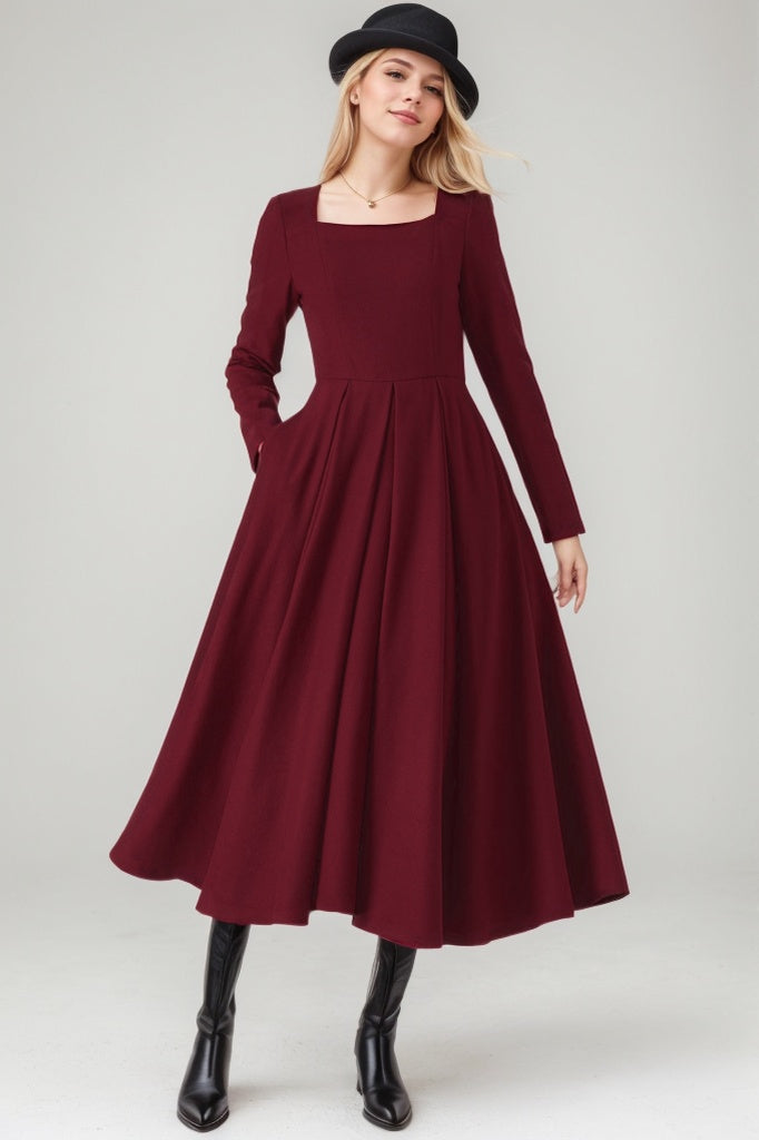 Green Wool  Womens Dresses C3615