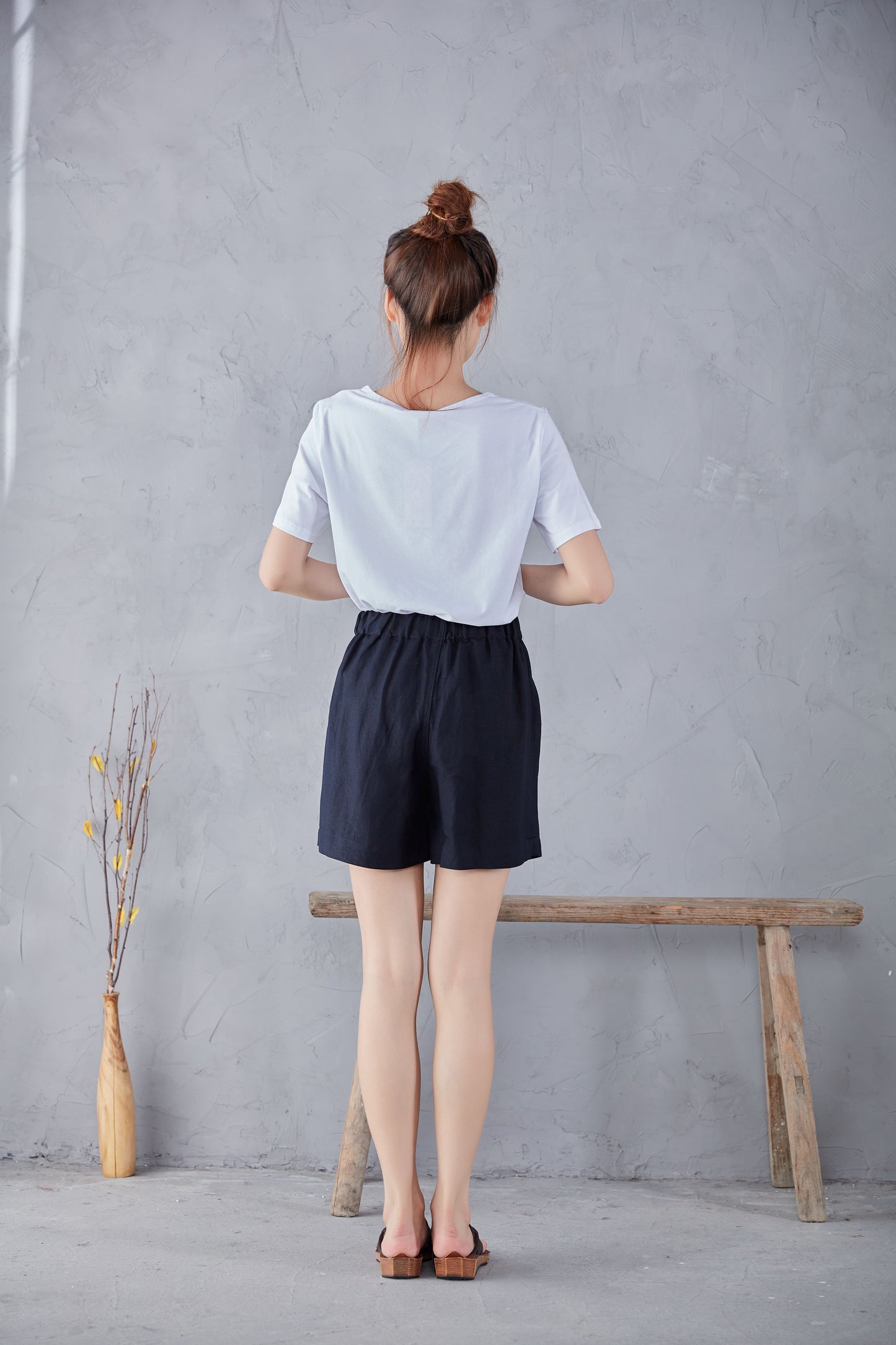 Black High Waist Summer Linen Shorts C2178
