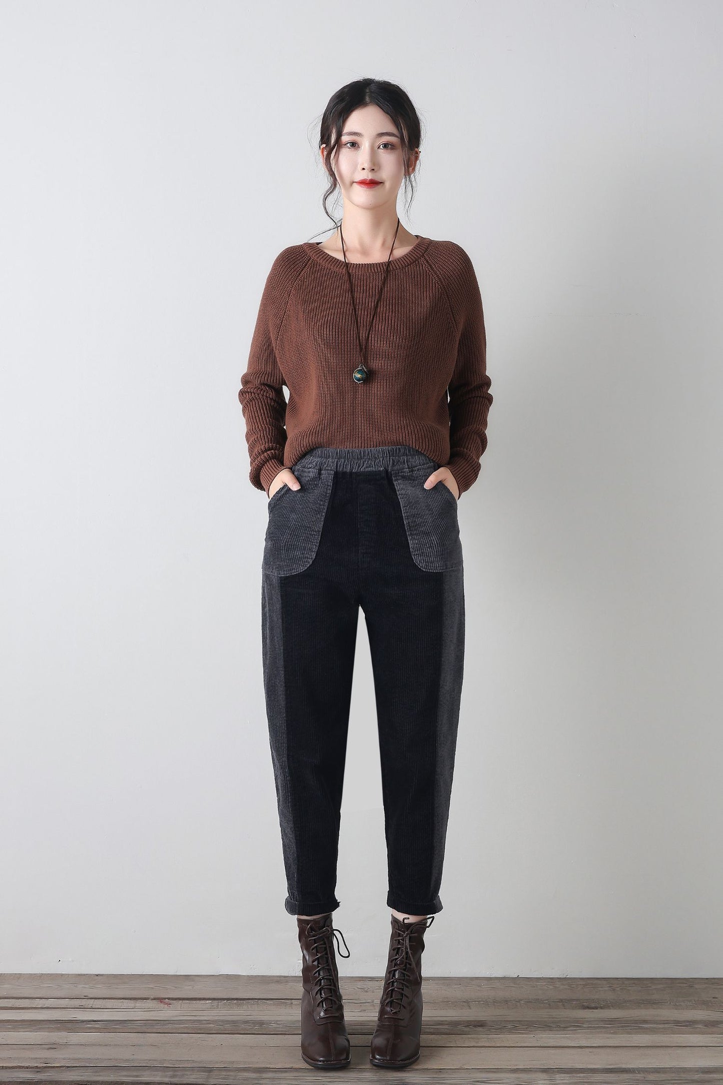 Patchwork corduroy pants women C4343